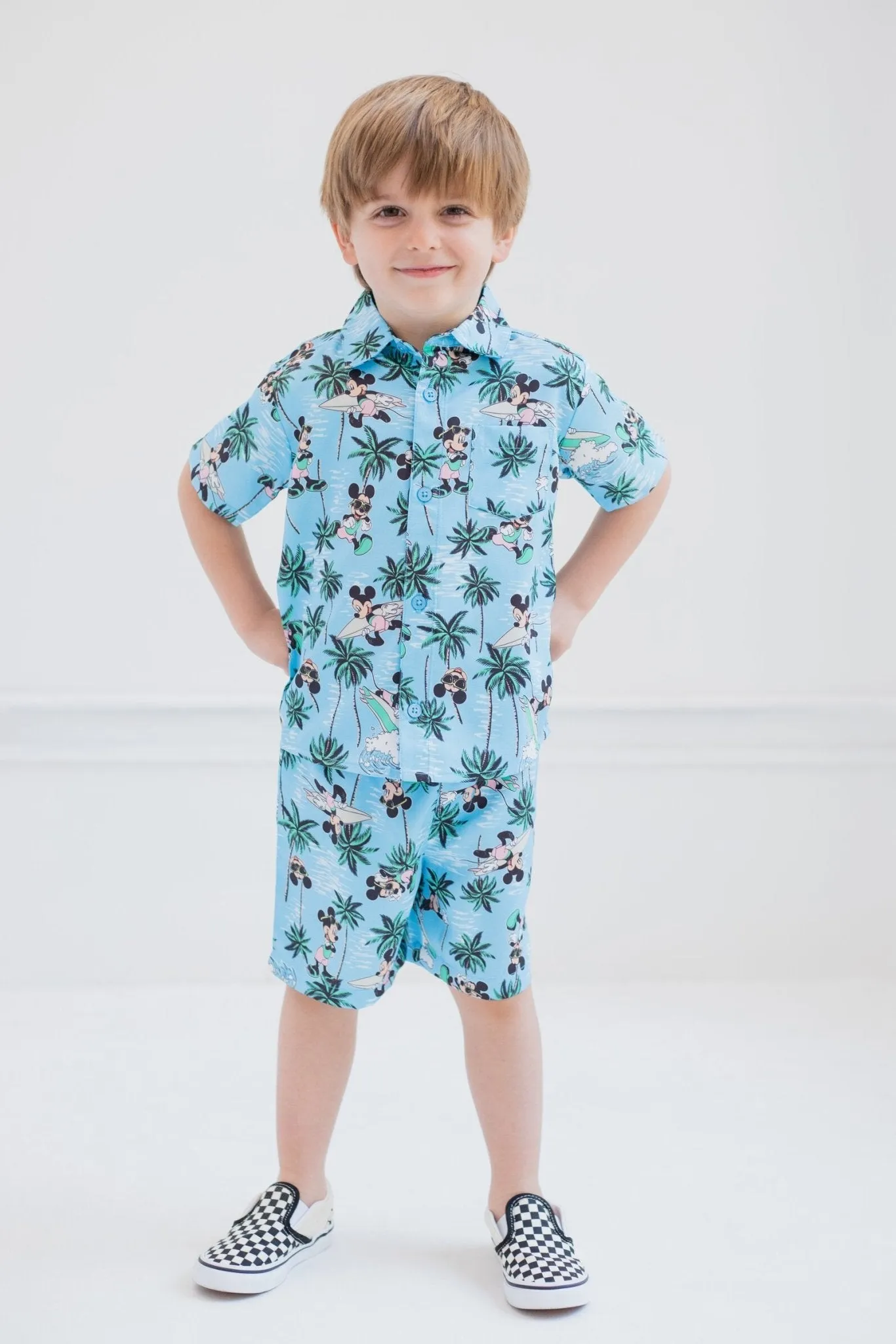 Disney Mickey Mouse Hawaiian Button Down Shirt and Shorts