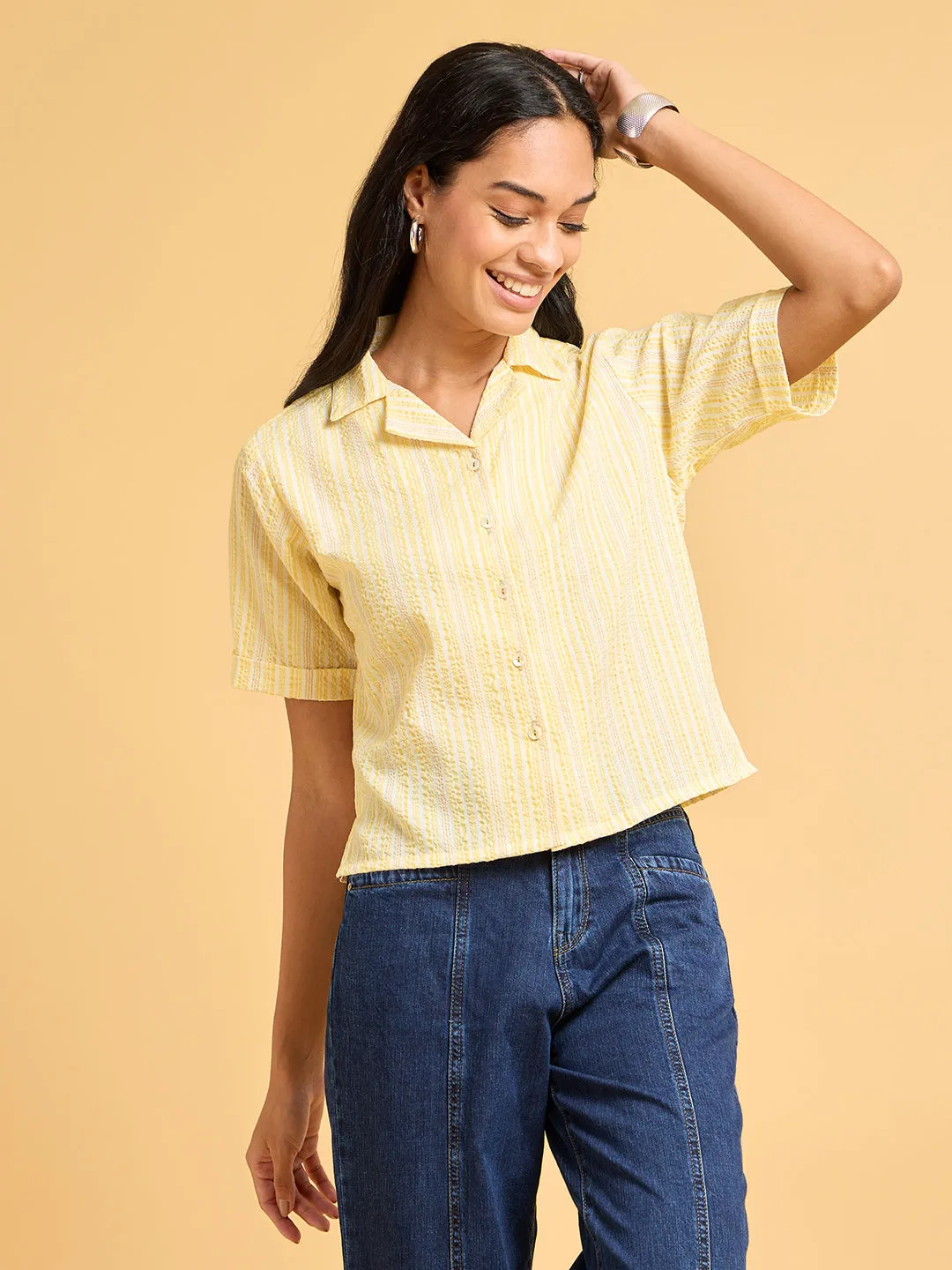 Echoes of Bliss Yellow Striped Shirt