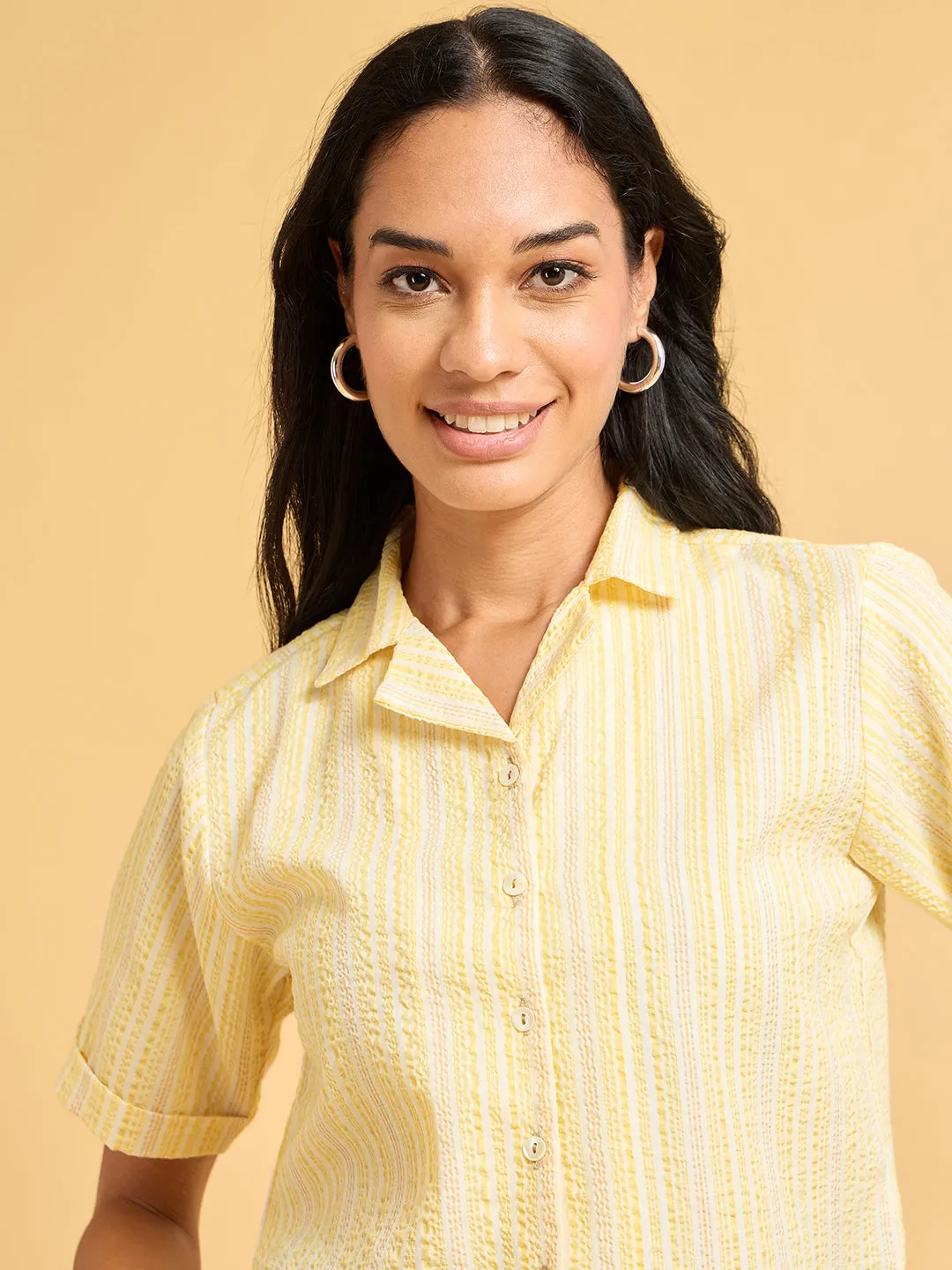 Echoes of Bliss Yellow Striped Shirt