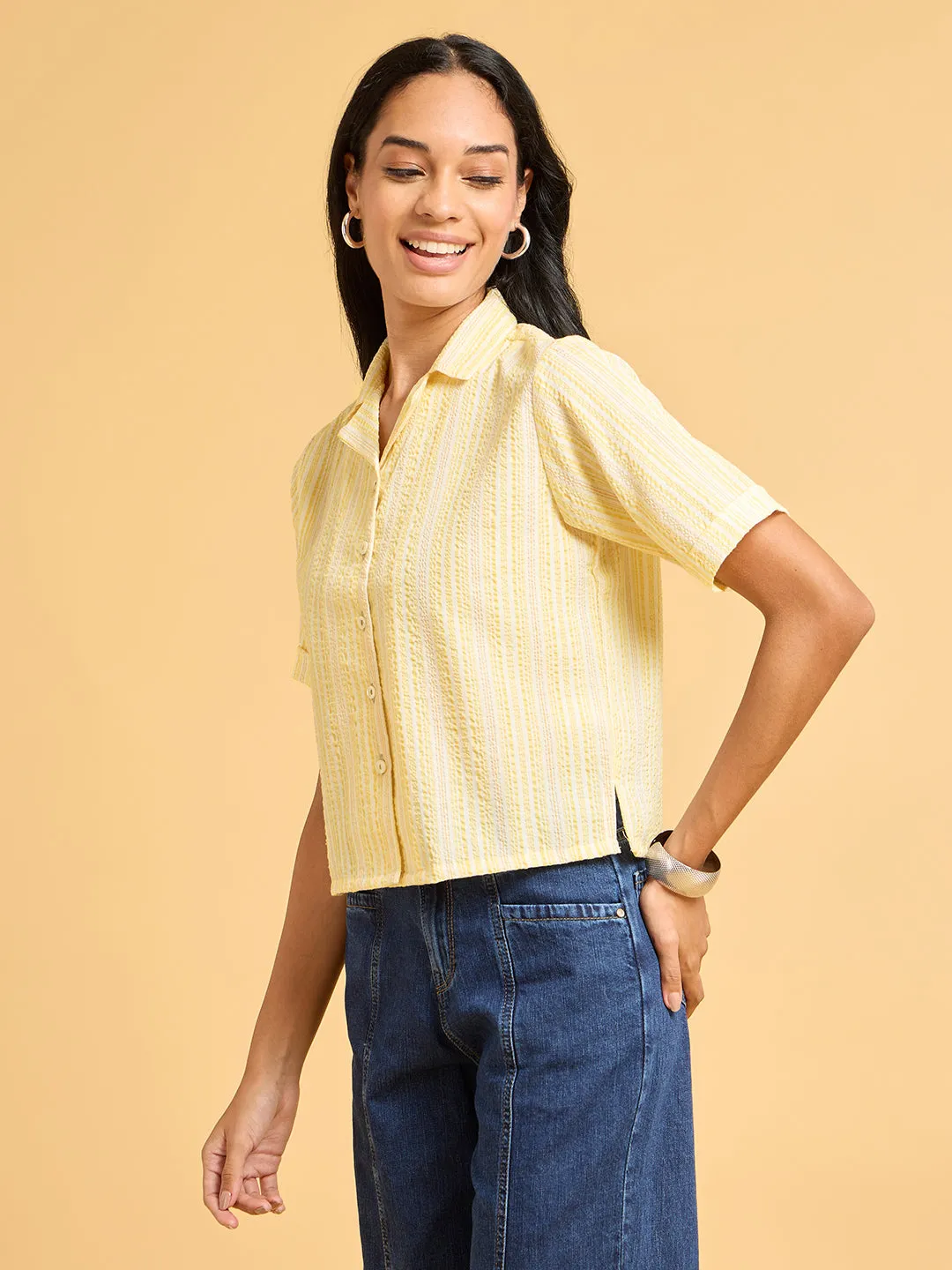 Echoes of Bliss Yellow Striped Shirt