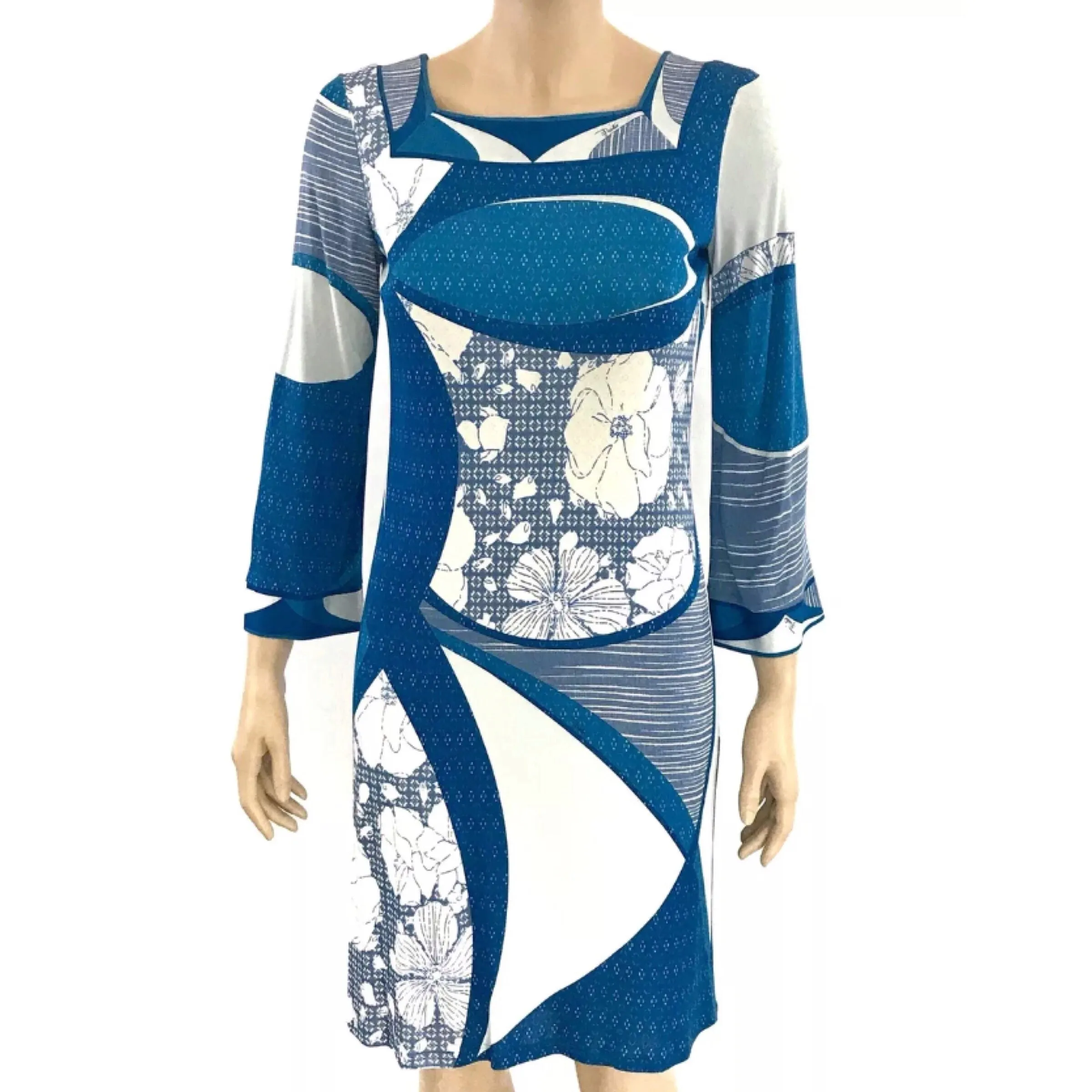 Emilio Pucci Long Sleeve Blue Floral Dress Size US6 | IT40