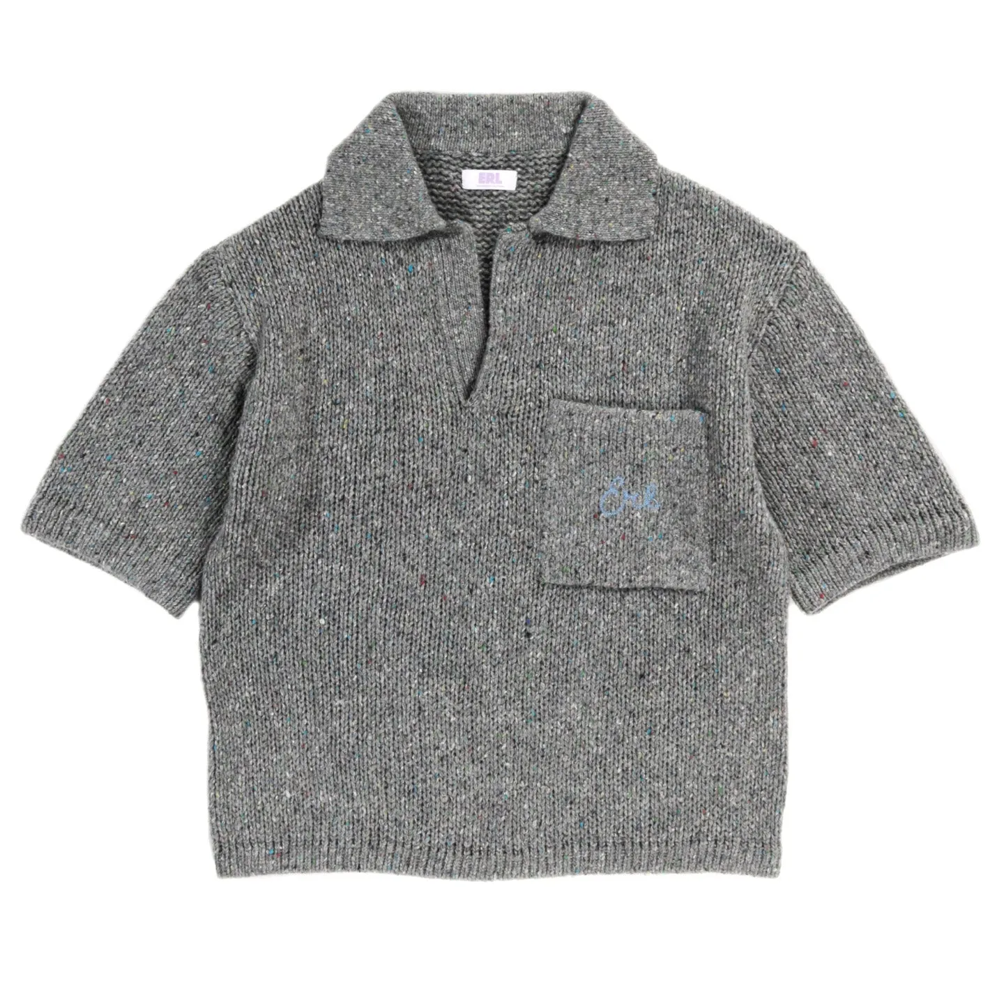 ERL KNIT POLOSHIRT WITH LOGO EMBROIDERY GREY MELANGE