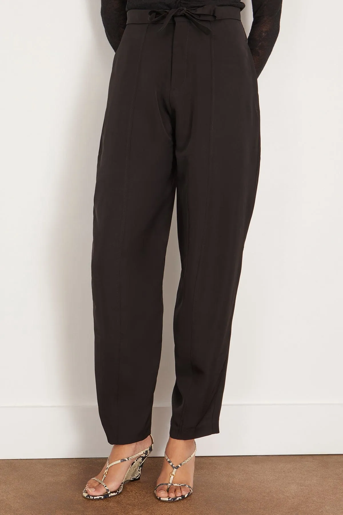 Evening Belted Satin Trousers in Black