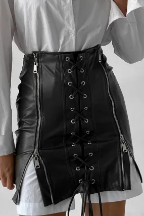 Eyelet Strap Pack Hip Leather Skirt