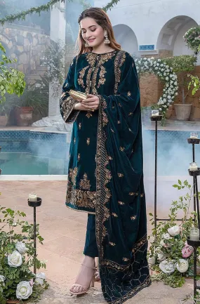 FCC ZC-114 ZINC Embroidered Velvet Three piece With Velvet Shawl  Winter Collection