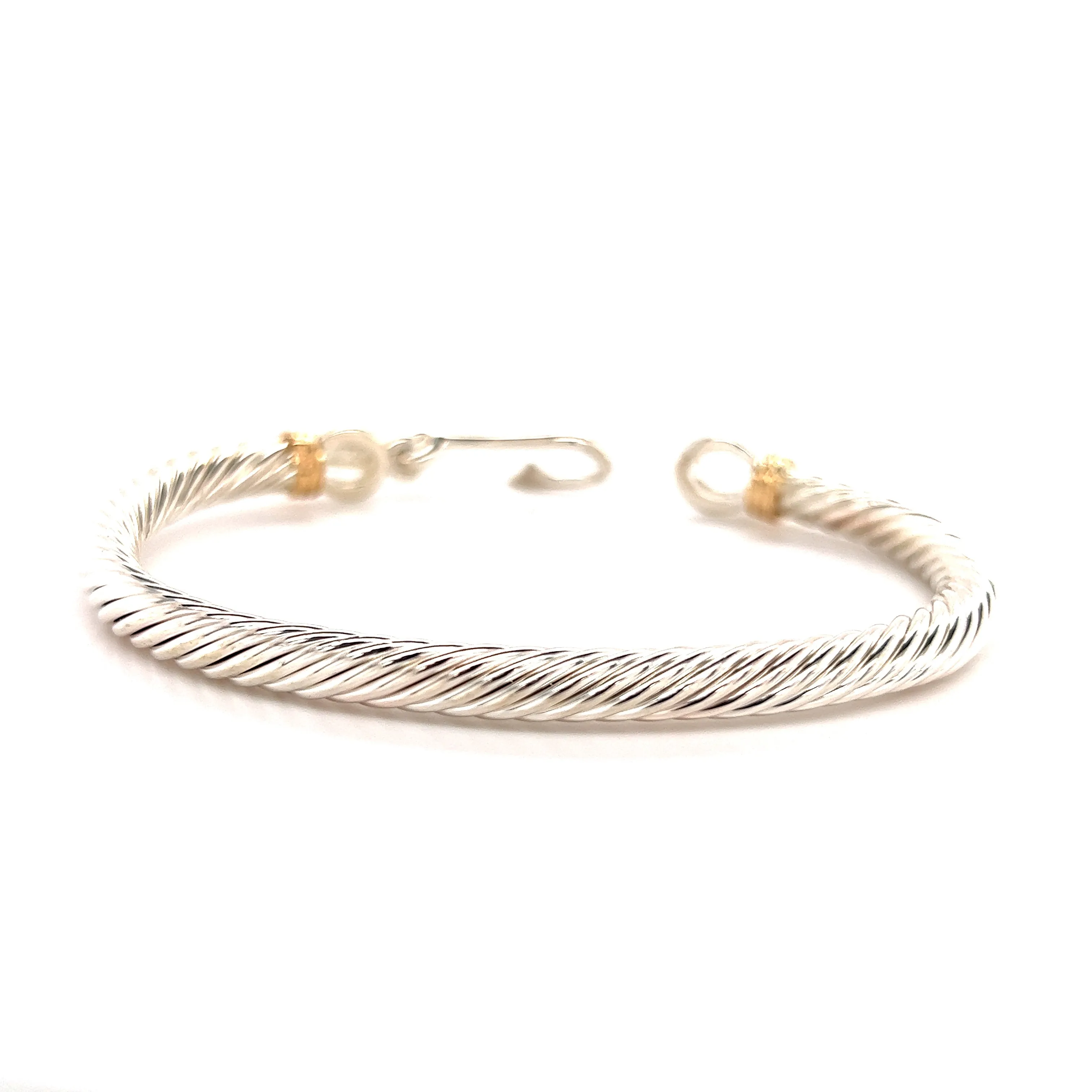 Fish Hook Cable 5mm Bangle Bracelet with 14K Wraps in Sterling Silver