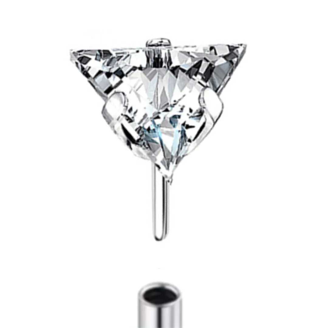 G23 Titanium Threadless Push In Prong Set Triangle CZ Gem Top