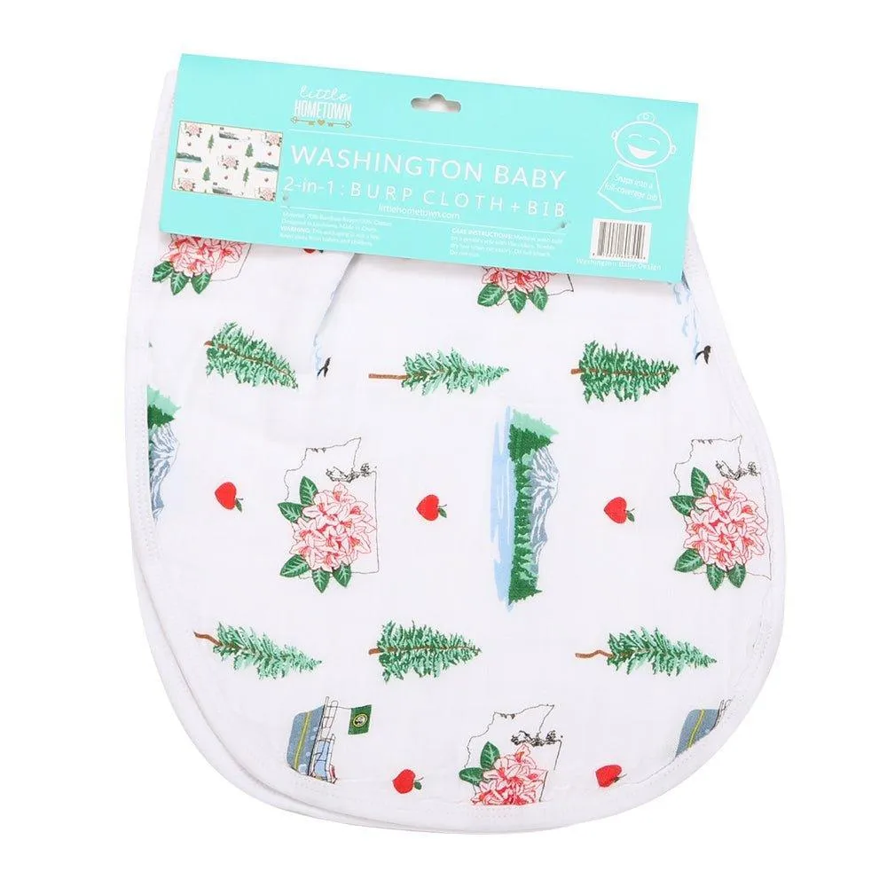 Gift Set: Washington (State) Baby Muslin Swaddle Blanket and Burp Cloth/Bib Combo