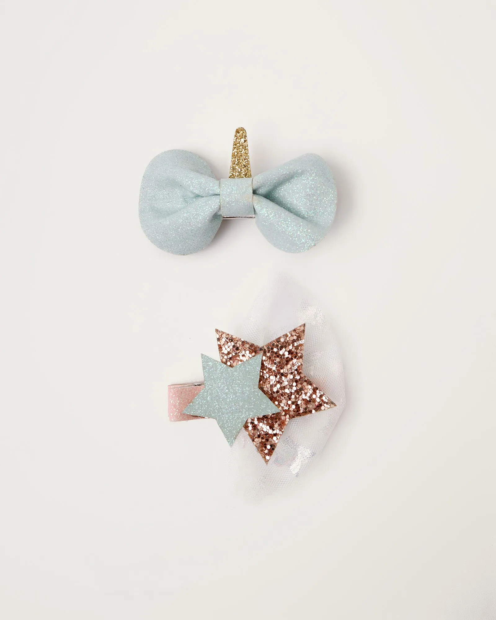 Glitter Star and Bow Clips