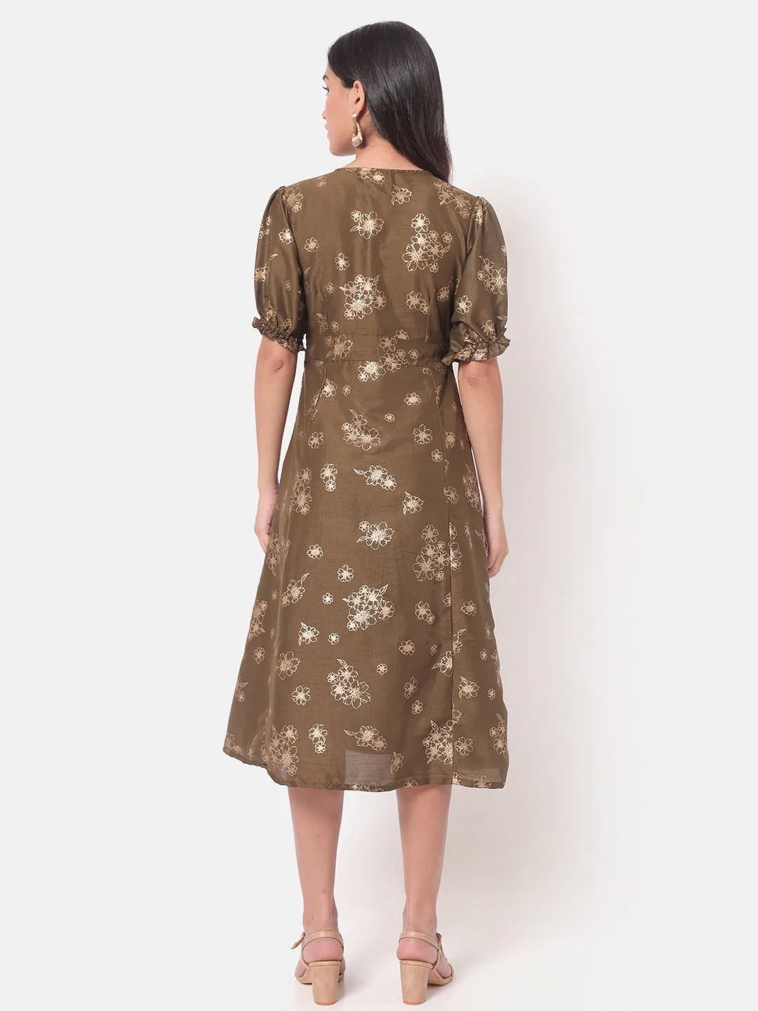 Gulzaar Overlap Yoke Olive Dress