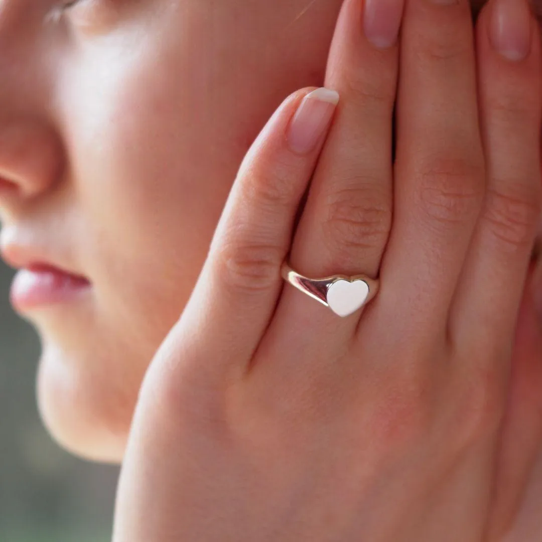 Hand Engraved Initials Silver Solid Heart Signet Ring