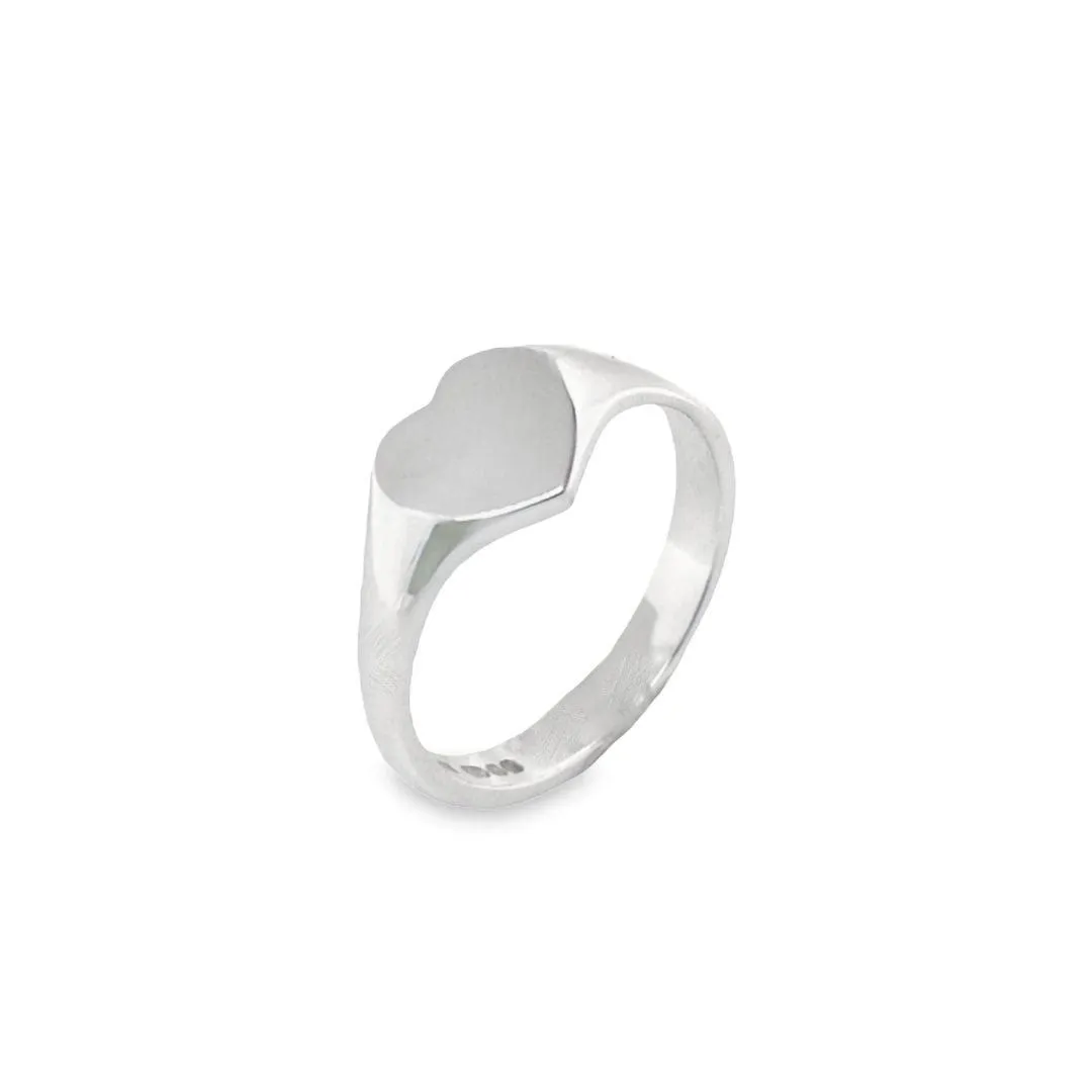 Hand Engraved Initials Silver Solid Heart Signet Ring