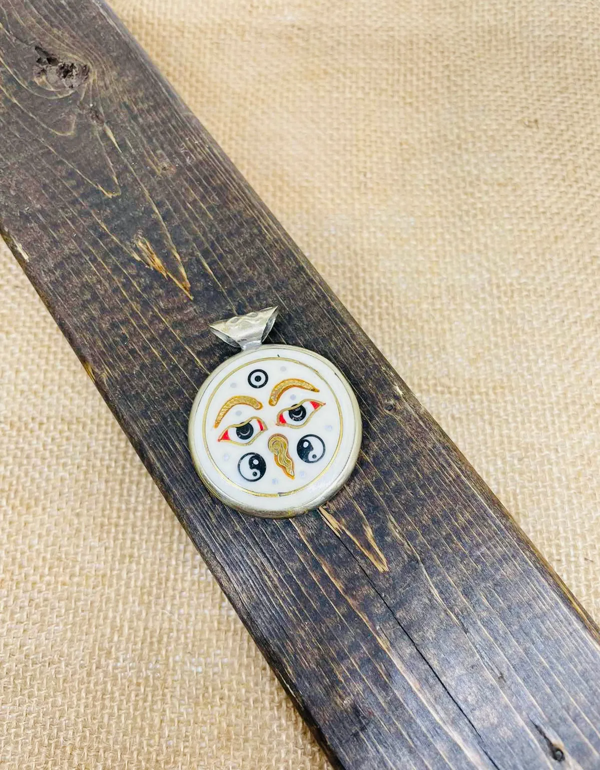 Handmade Double Sided Tibetan Pendant with Eye of Buddha and Healing Mantra, Buddha Charm, Buddhist Amulet, Protection Symbol, Aum Necklace