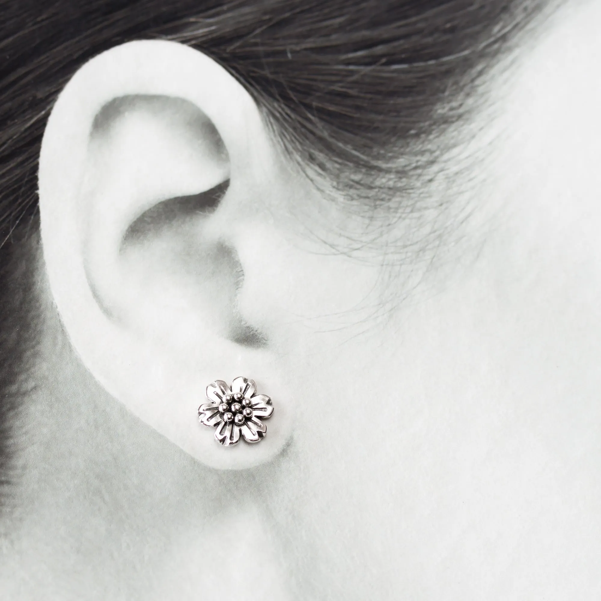 Handmade Flower Stud Earrings, Sterling Silver