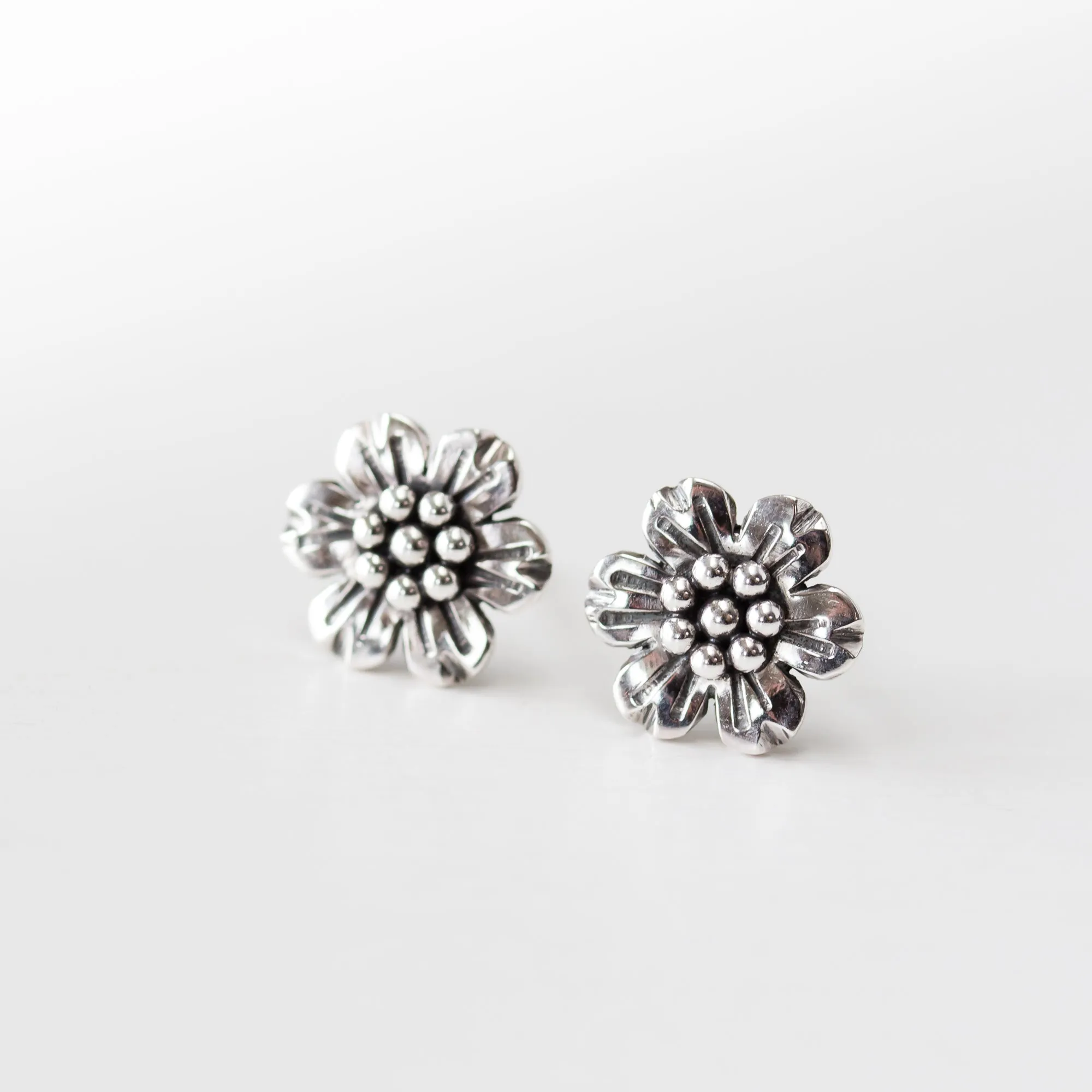 Handmade Flower Stud Earrings, Sterling Silver