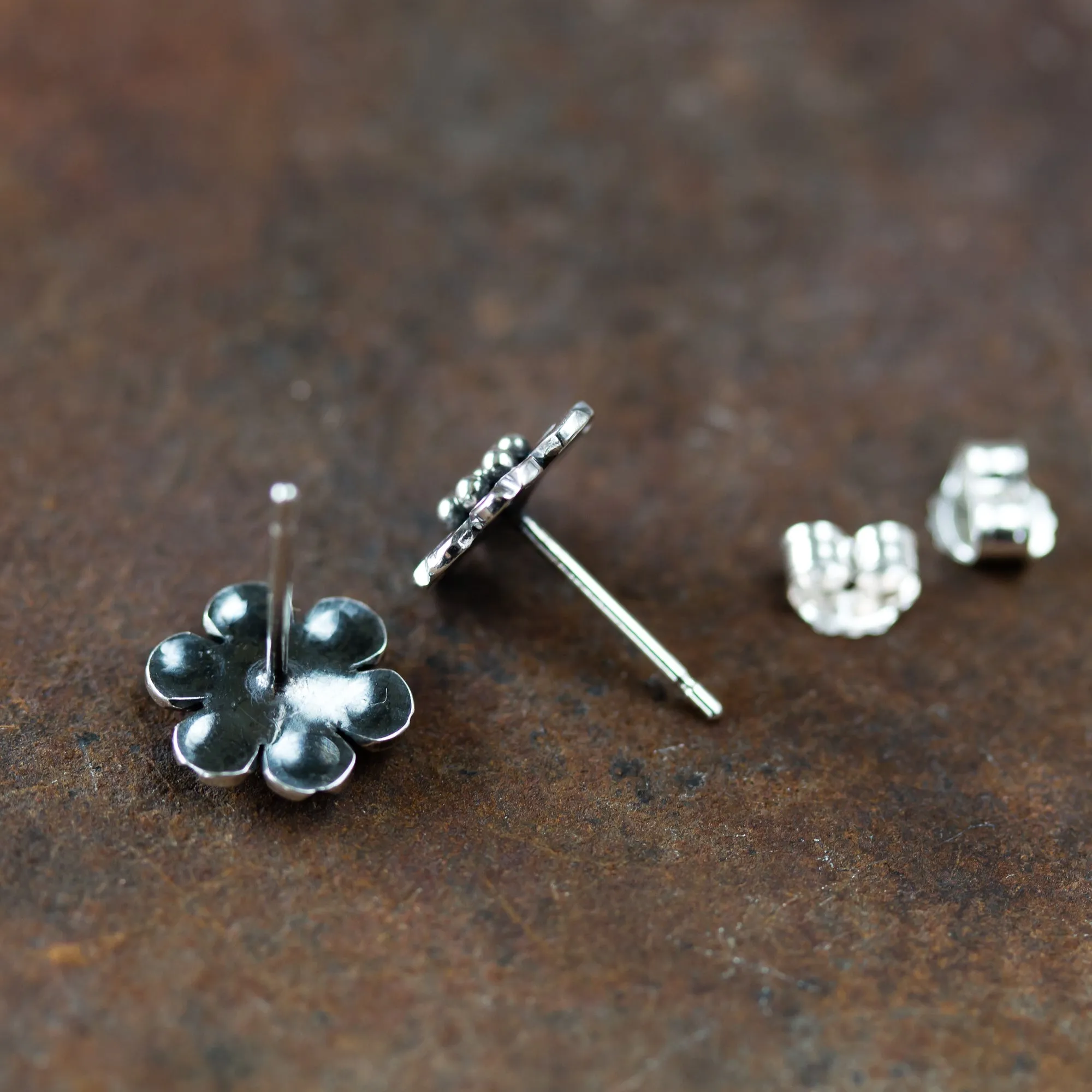 Handmade Flower Stud Earrings, Sterling Silver