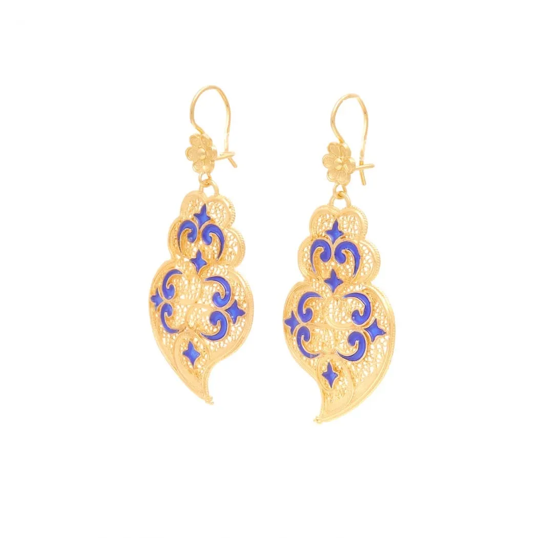 Heart of Viana Filigree Gold Plated Silver and Enamel Earrings