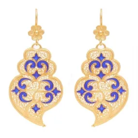 Heart of Viana Filigree Gold Plated Silver and Enamel Earrings