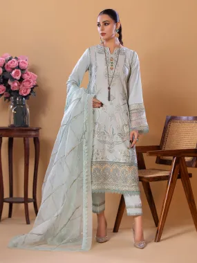 Heera's Light Green Cambric Embroidered 3-Piece Suit