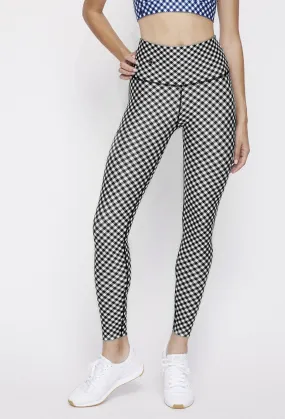 High Waist Reversible Leggings Black Gingham - Sky Blue Gingham