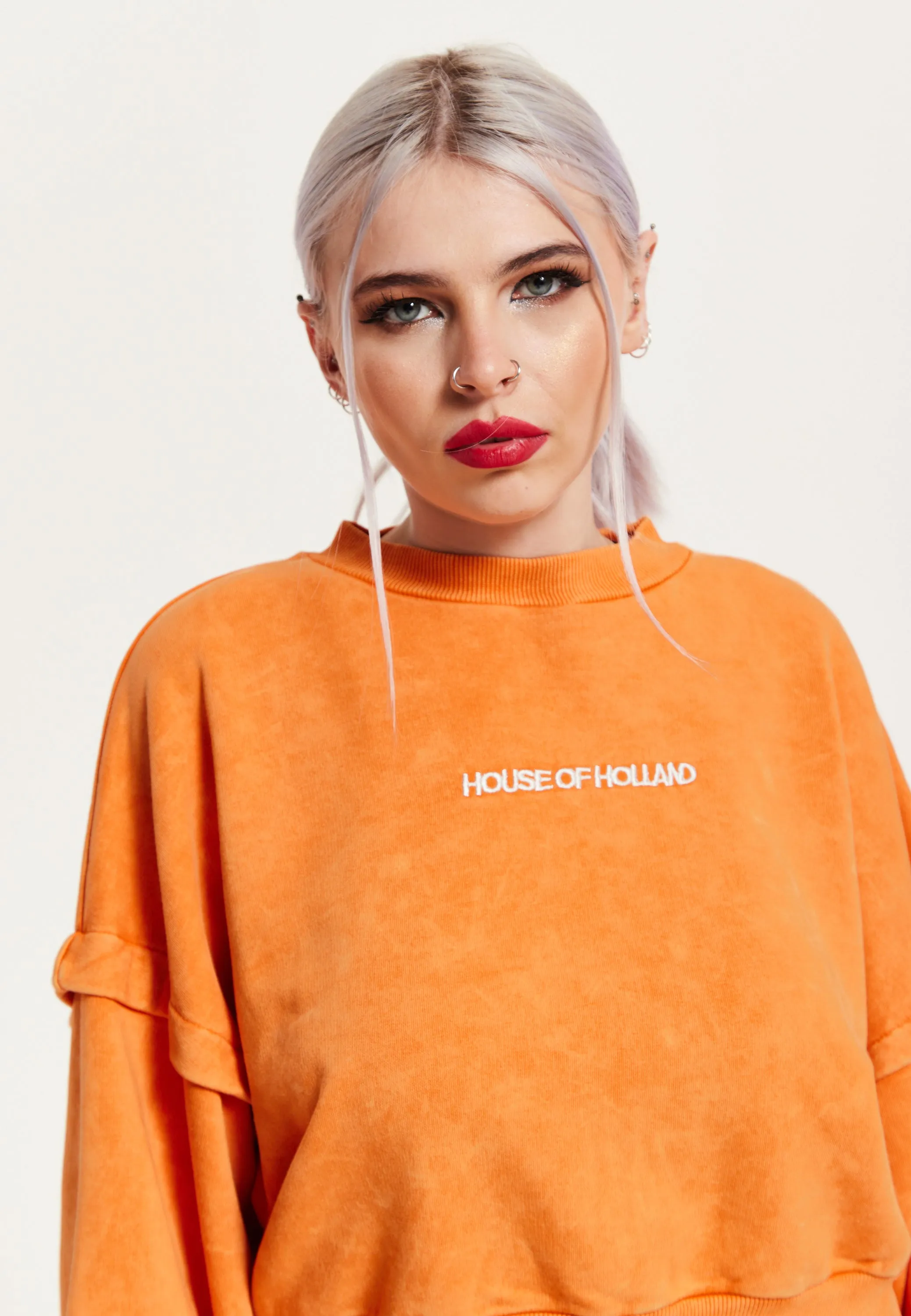 House of Holland Sweatshirt in Orange with an Embroidered Logo