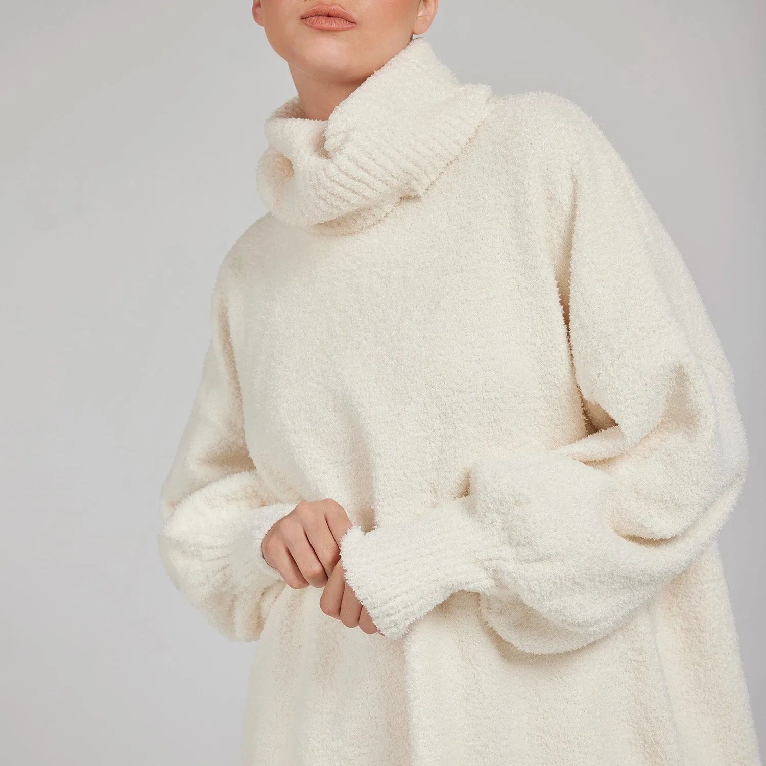 Ivory Relaxed Boucle Snood Knit Sweater