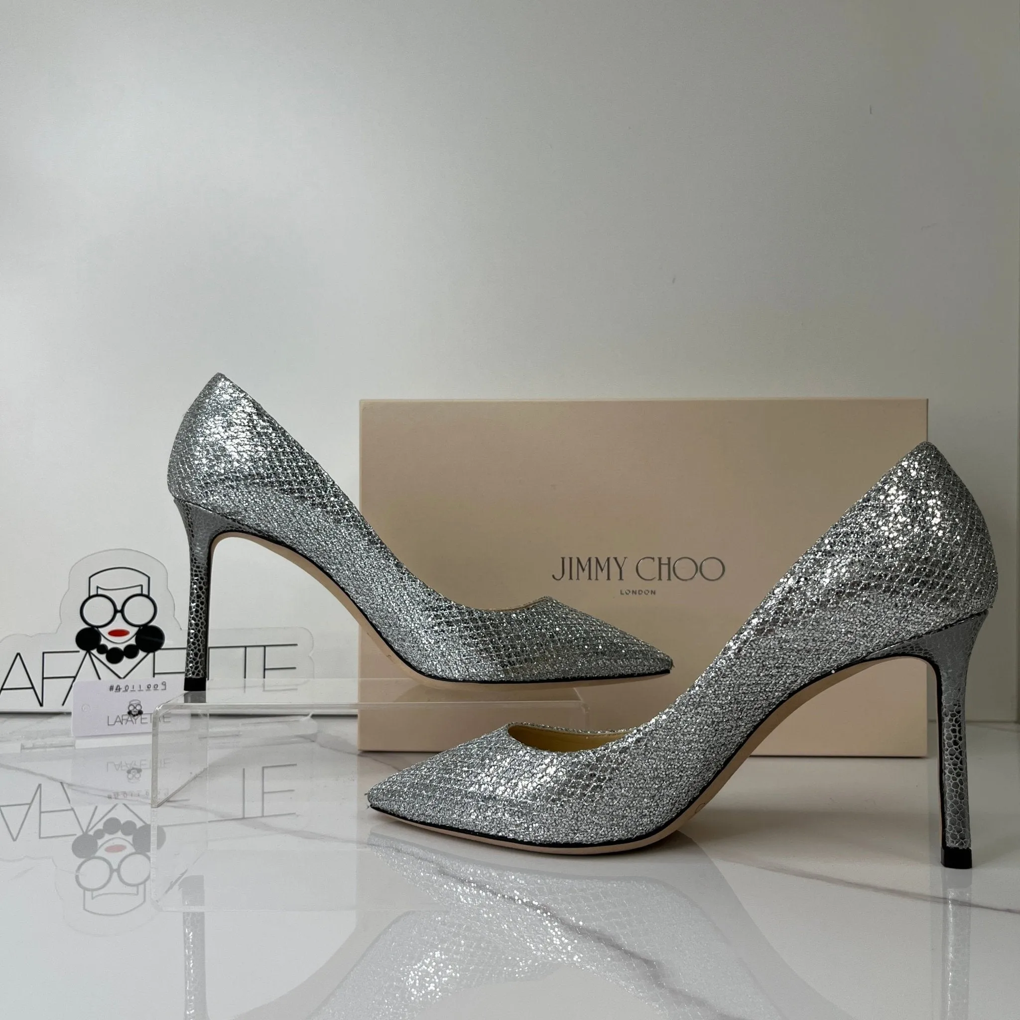 Jimmy Choo Romy 85 Silver Glitter Pump - Size 37