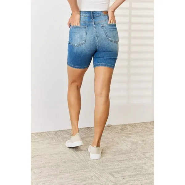 Judy Blue Full Size Tummy Control Double Button Bermuda Denim Shorts