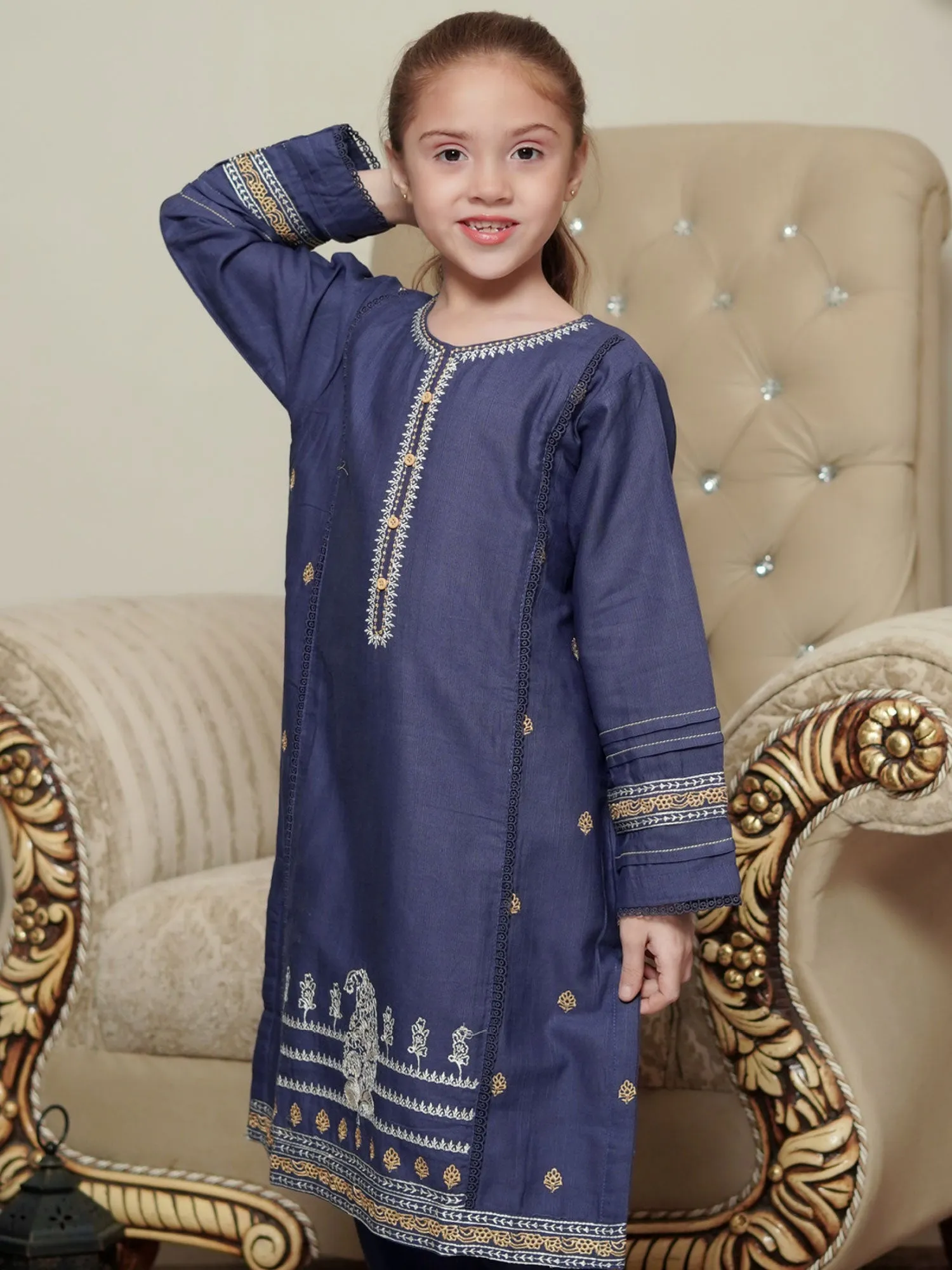 Kids Blue Khaddar Embroidered 2-Piece Suit