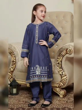 Kids Blue Khaddar Embroidered 2-Piece Suit