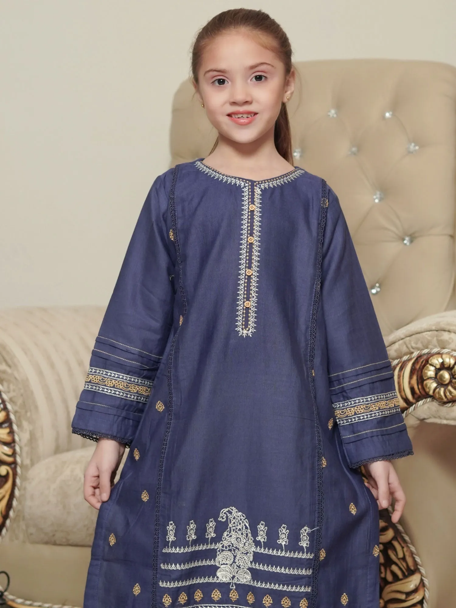 Kids Blue Khaddar Embroidered 2-Piece Suit