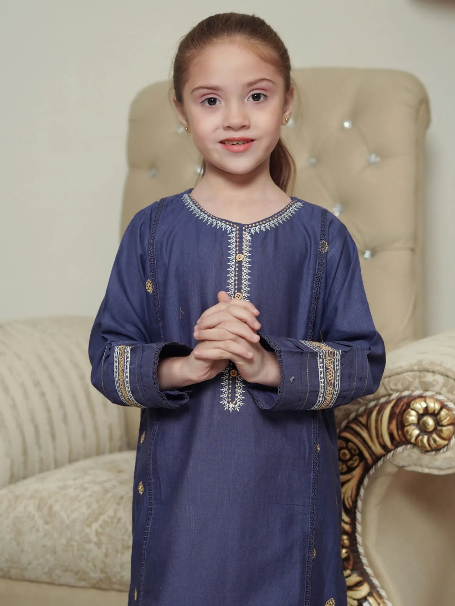 Kids Blue Khaddar Embroidered 2-Piece Suit