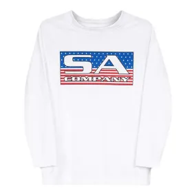 Kids Performance Long Sleeve Shirt | White | Stars & Pinstripes