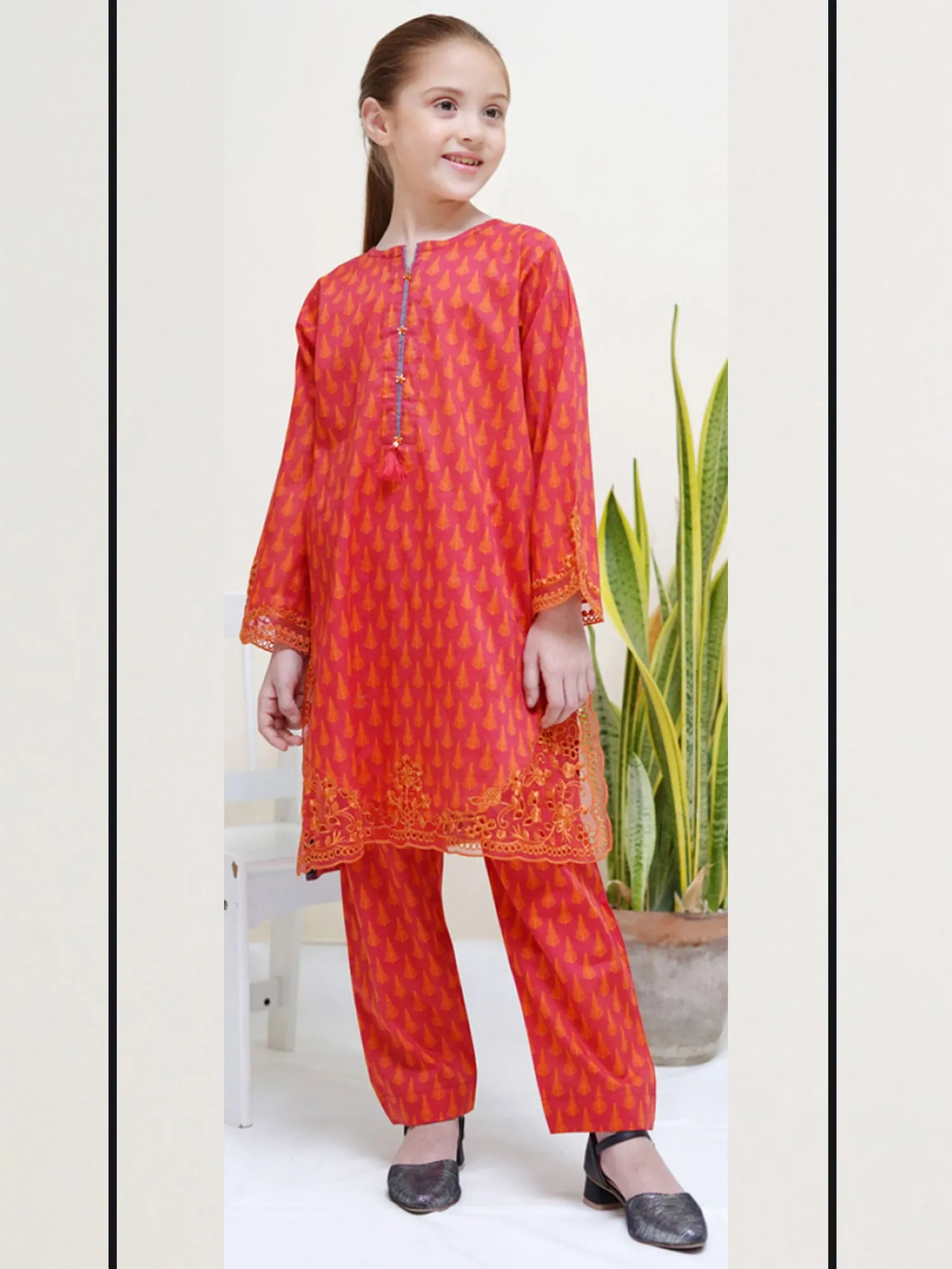 Kids Red Coords Embroidered Lawn 2-Piece Suit