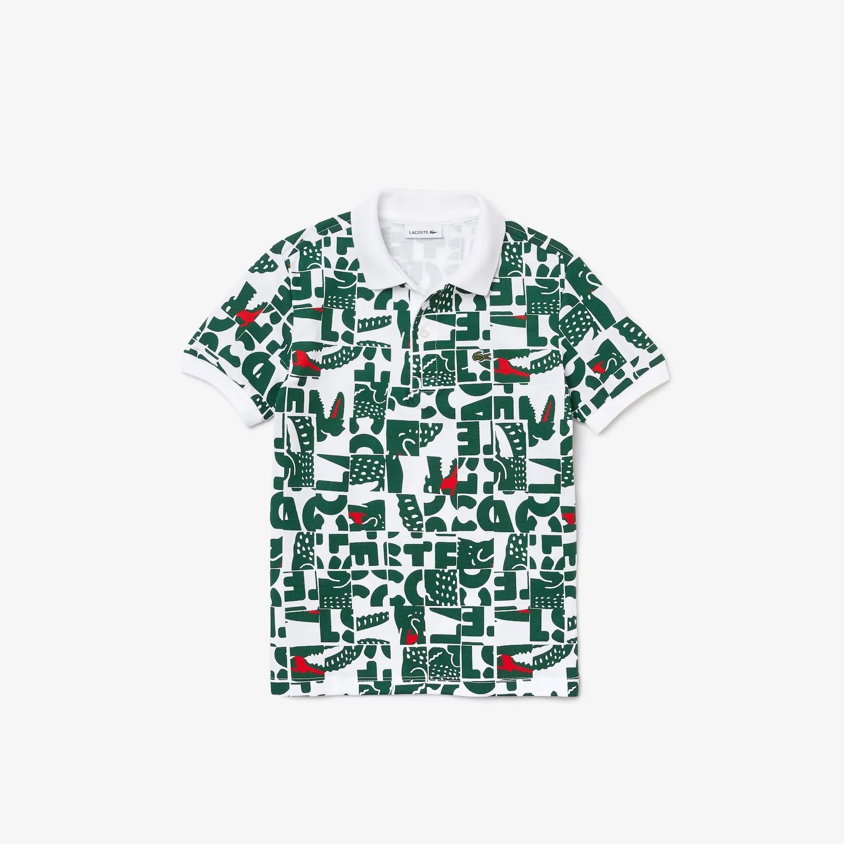 Lacoste Kids Heritage Print Polo (White/Green)