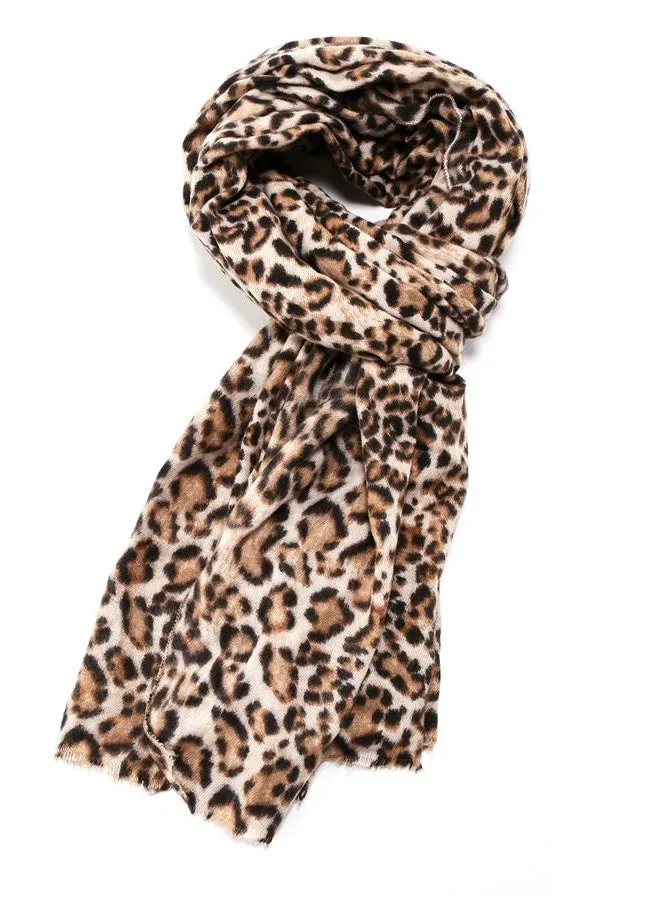 LARGE BEIGE SUPER SOFT FLEECE FEEL LEOPARD PRINT SCARF