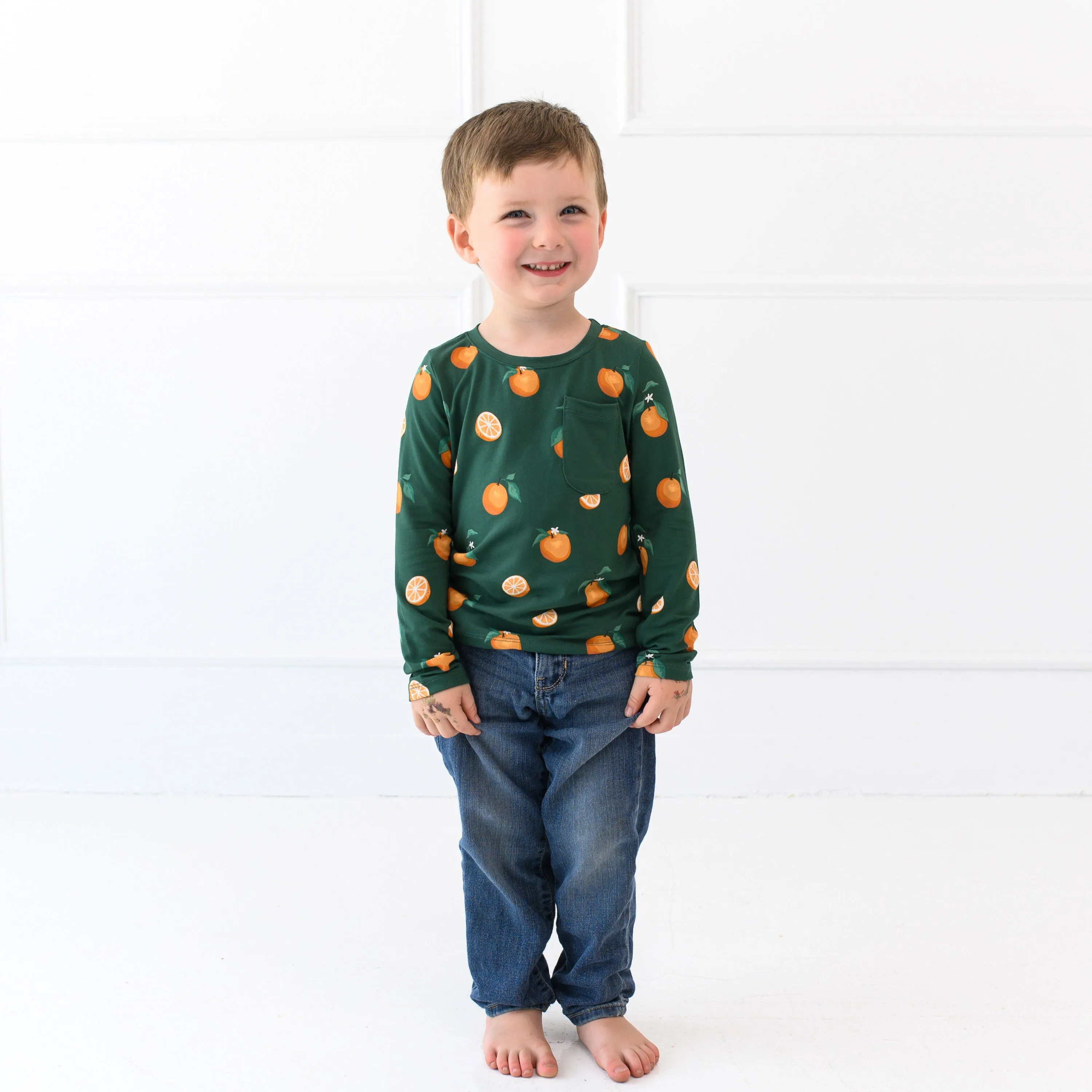 Long Sleeve Toddler Crew Neck Tee in Orange