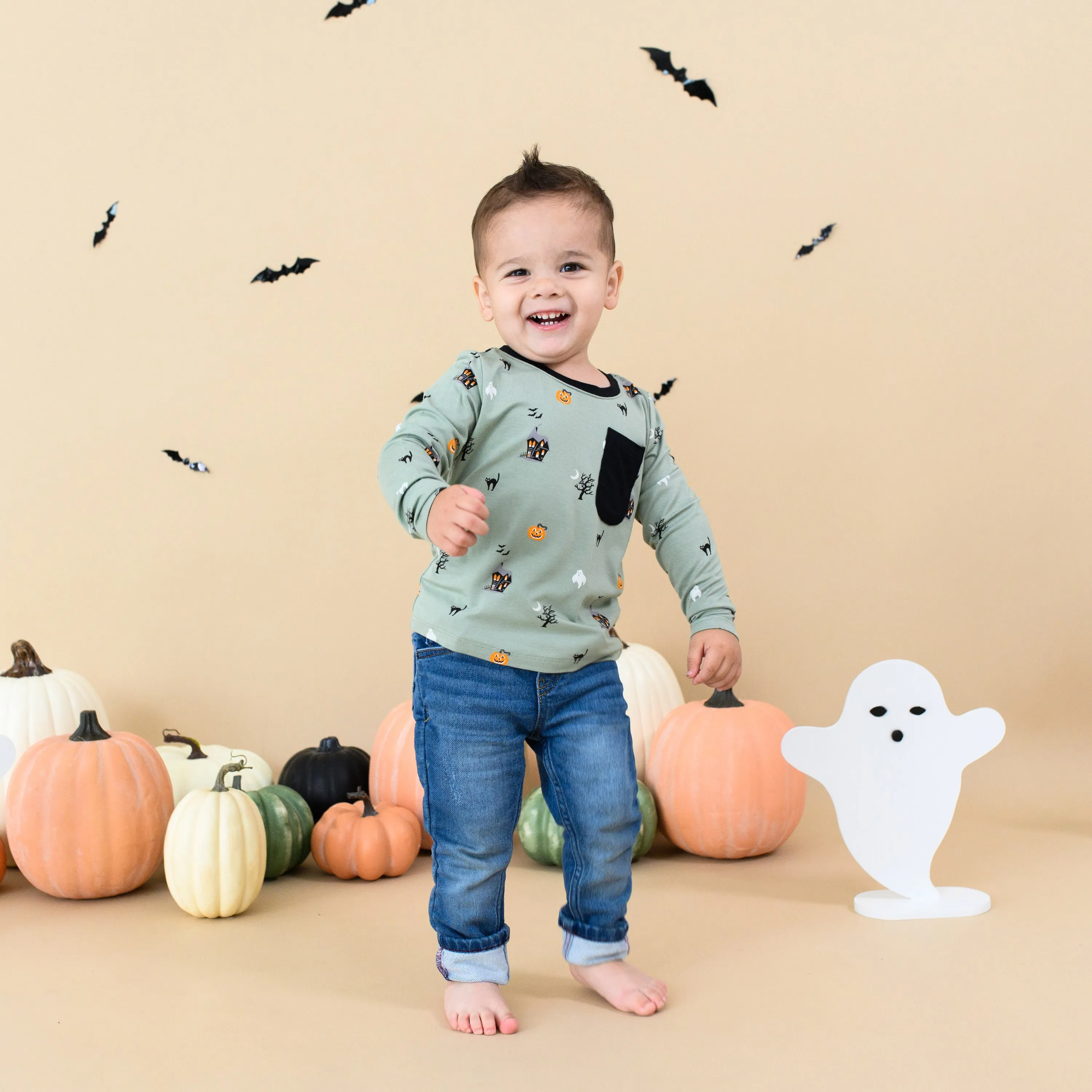 Long Sleeve Toddler Crew Neck Tee in Spooky