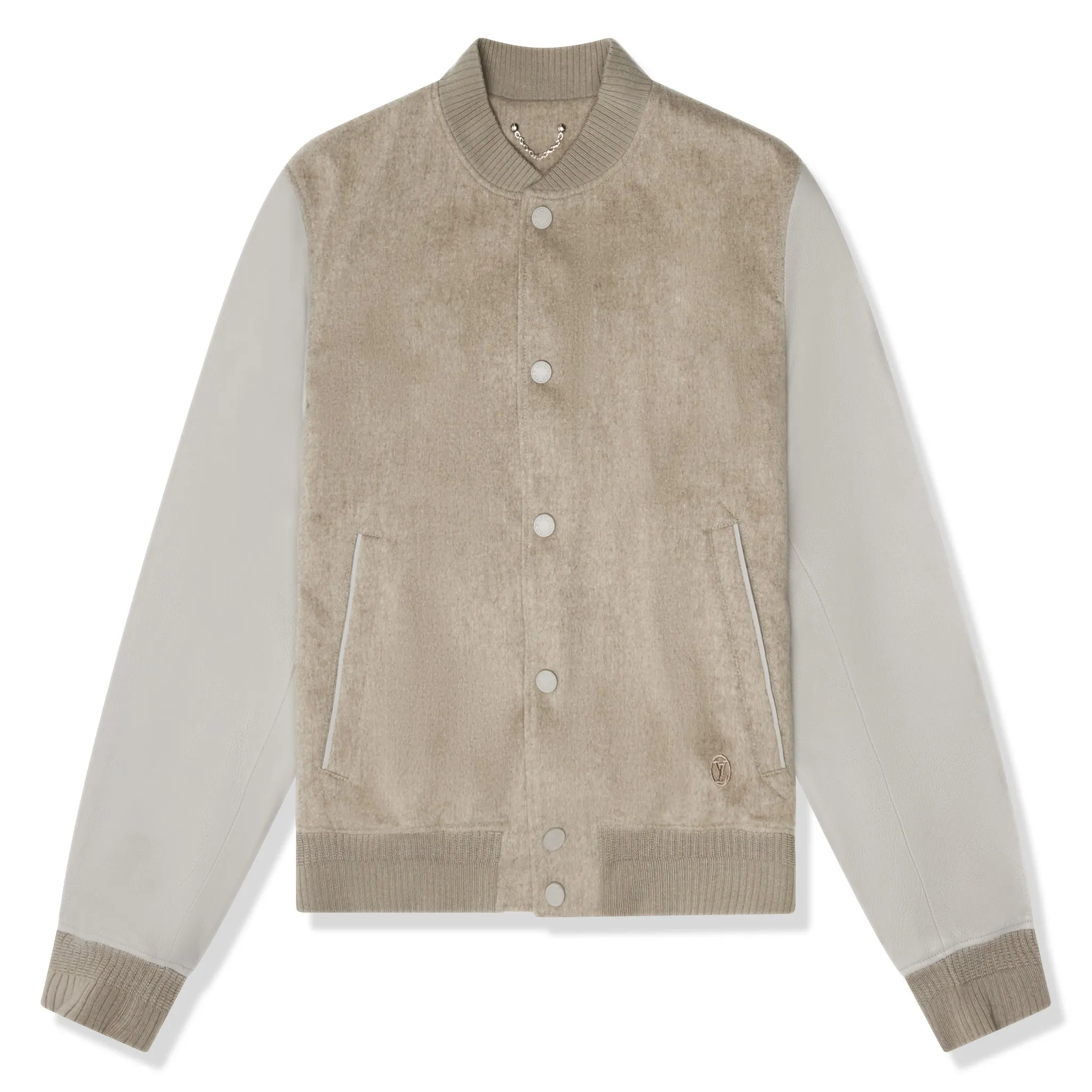 Louis Vuitton Wool Leather Beige Bomber Jacket