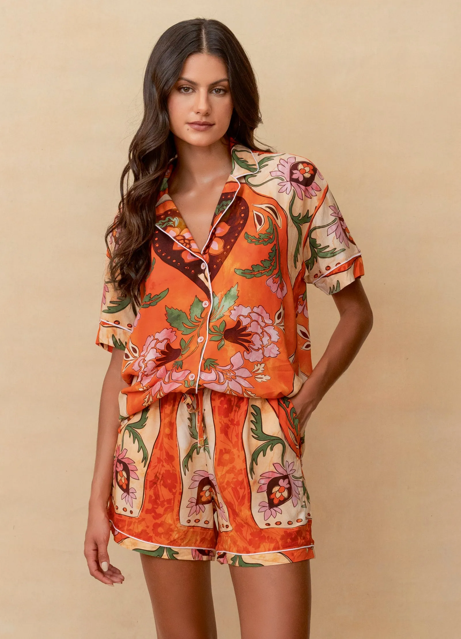 Maaji Chili Red Flower Slumber Short Sleeve Short Set