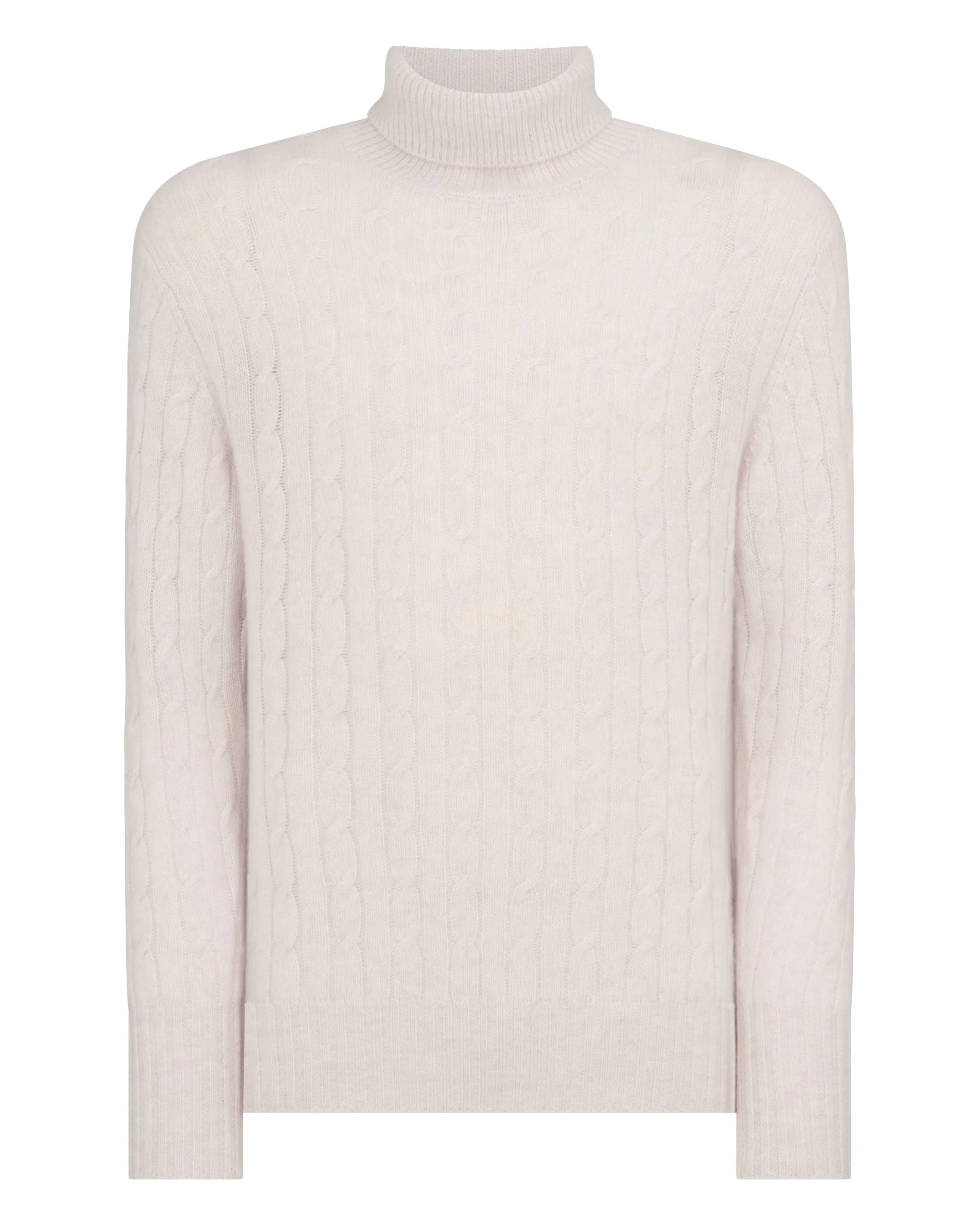 Men's Berwick Cable Turtle Neck Cashmere Sweater Frost White