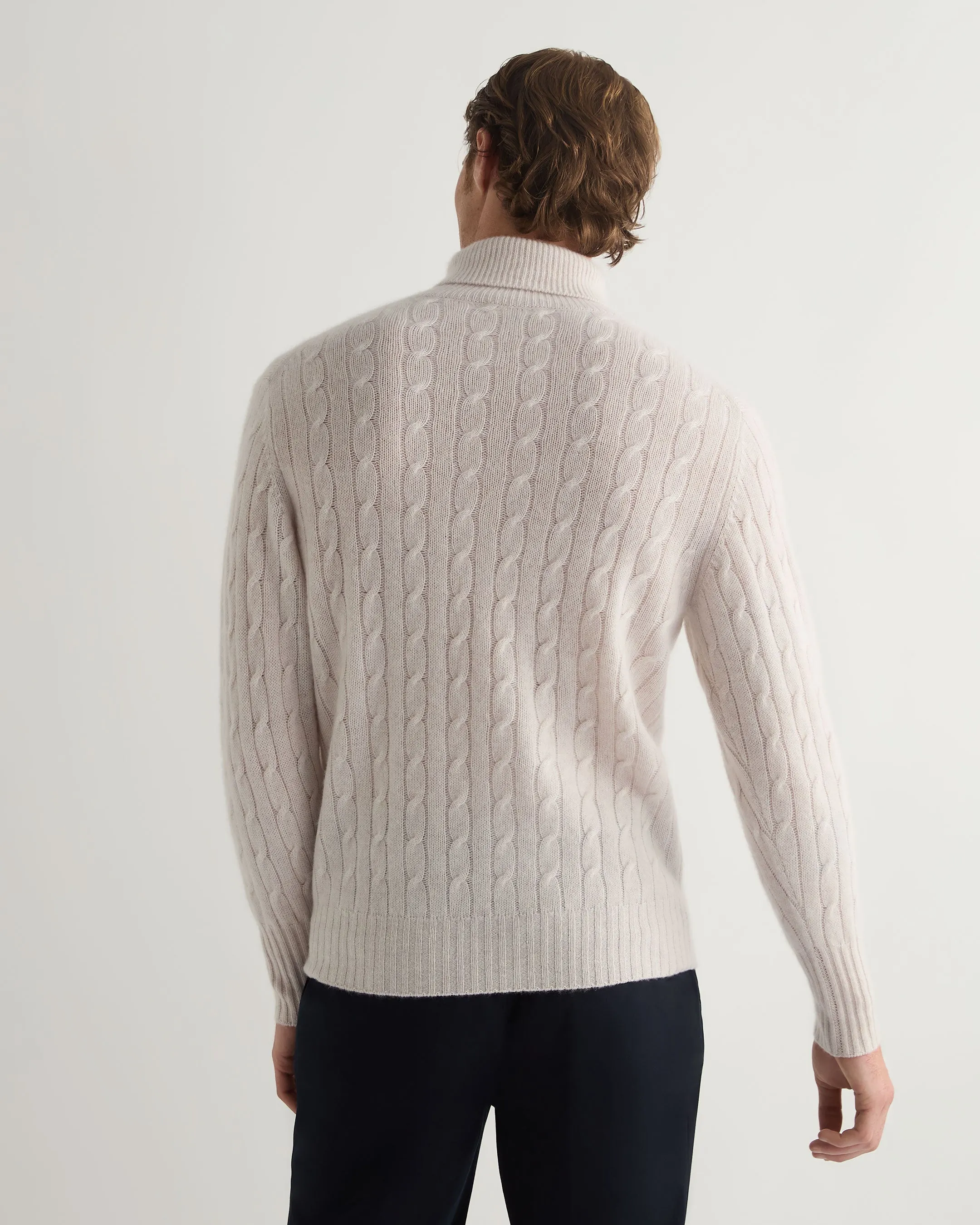 Men's Berwick Cable Turtle Neck Cashmere Sweater Frost White