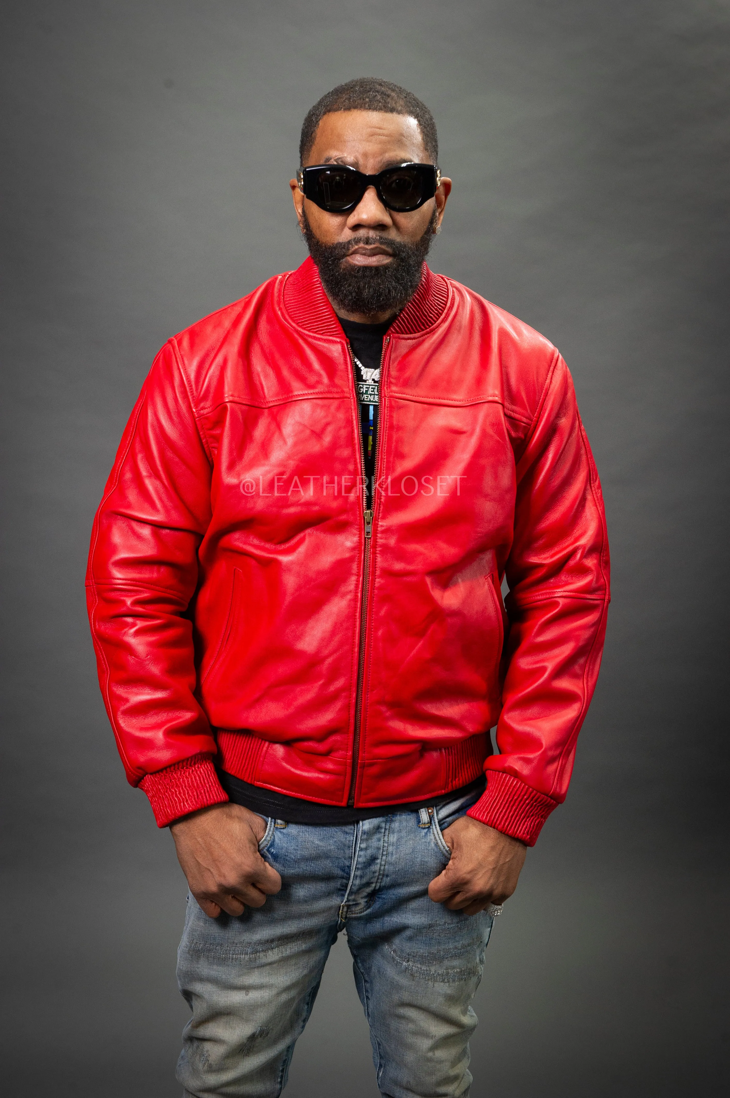 Men's Classic Baseball Leather Jacket [Red]