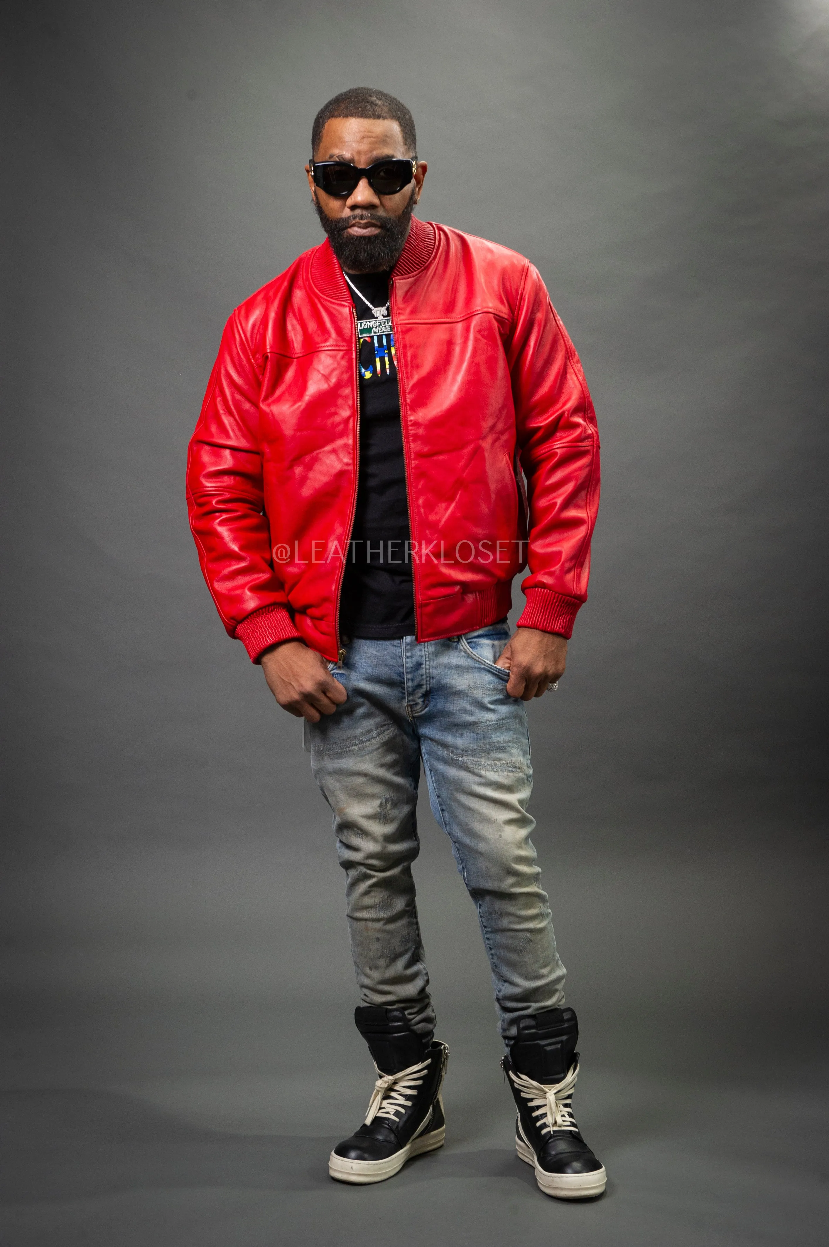 Men's Classic Baseball Leather Jacket [Red]