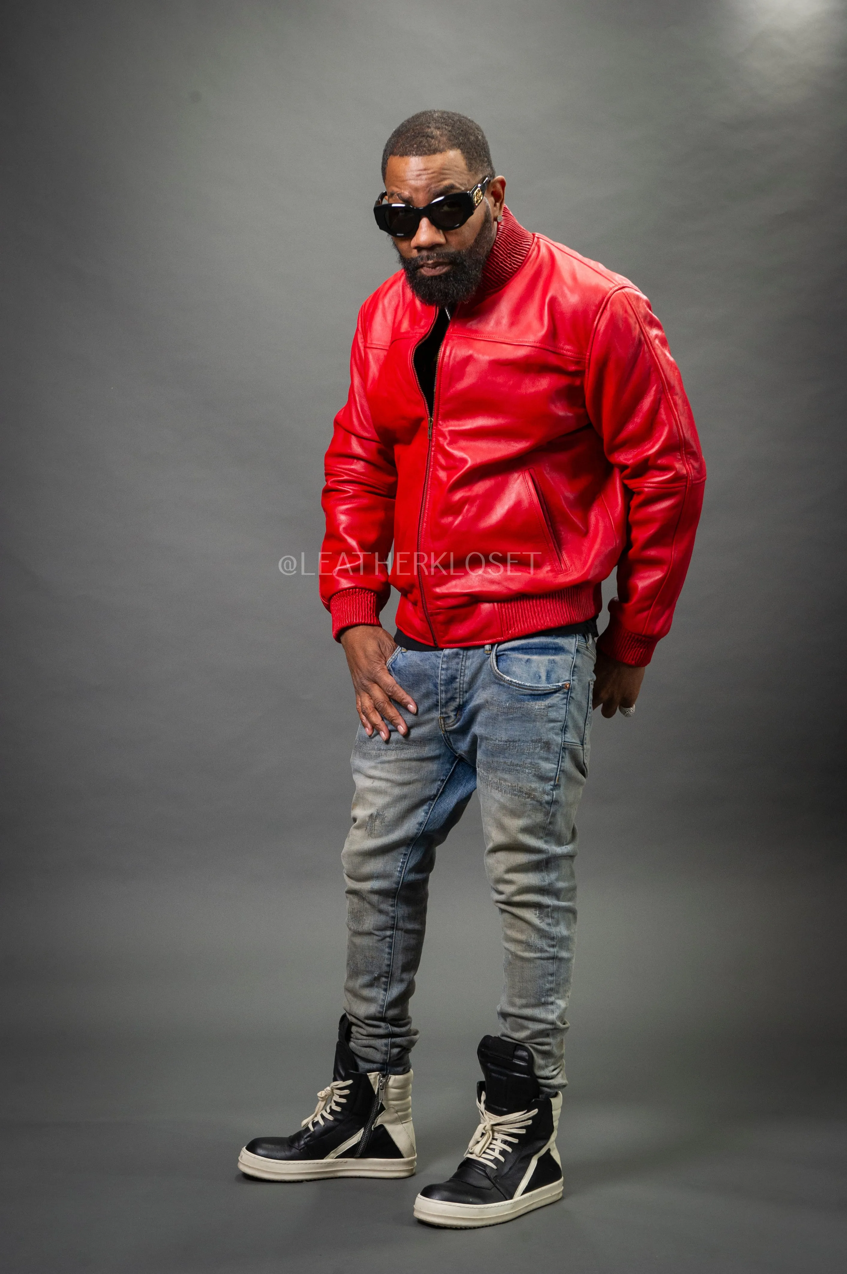 Men's Classic Baseball Leather Jacket [Red]