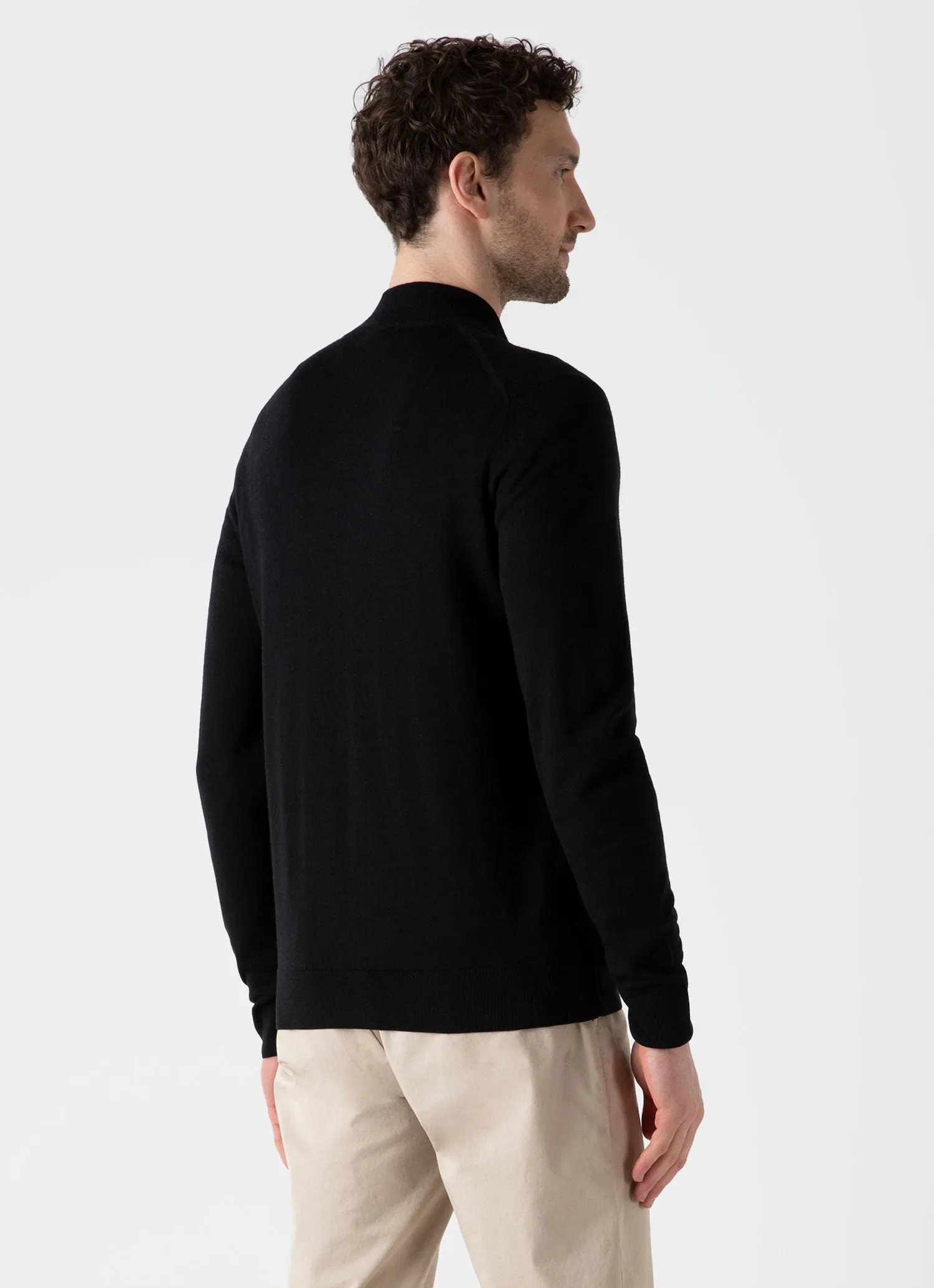 Men's Extra-Fine Merino Zip Cardigan in Black