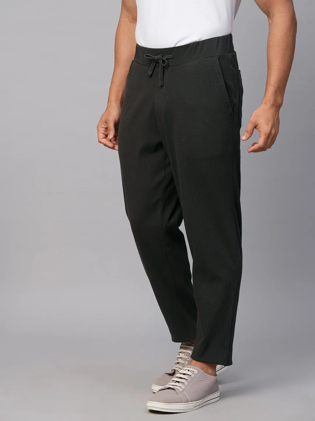 Men's Grey Cotton Elastane Regular Fit Track Pant