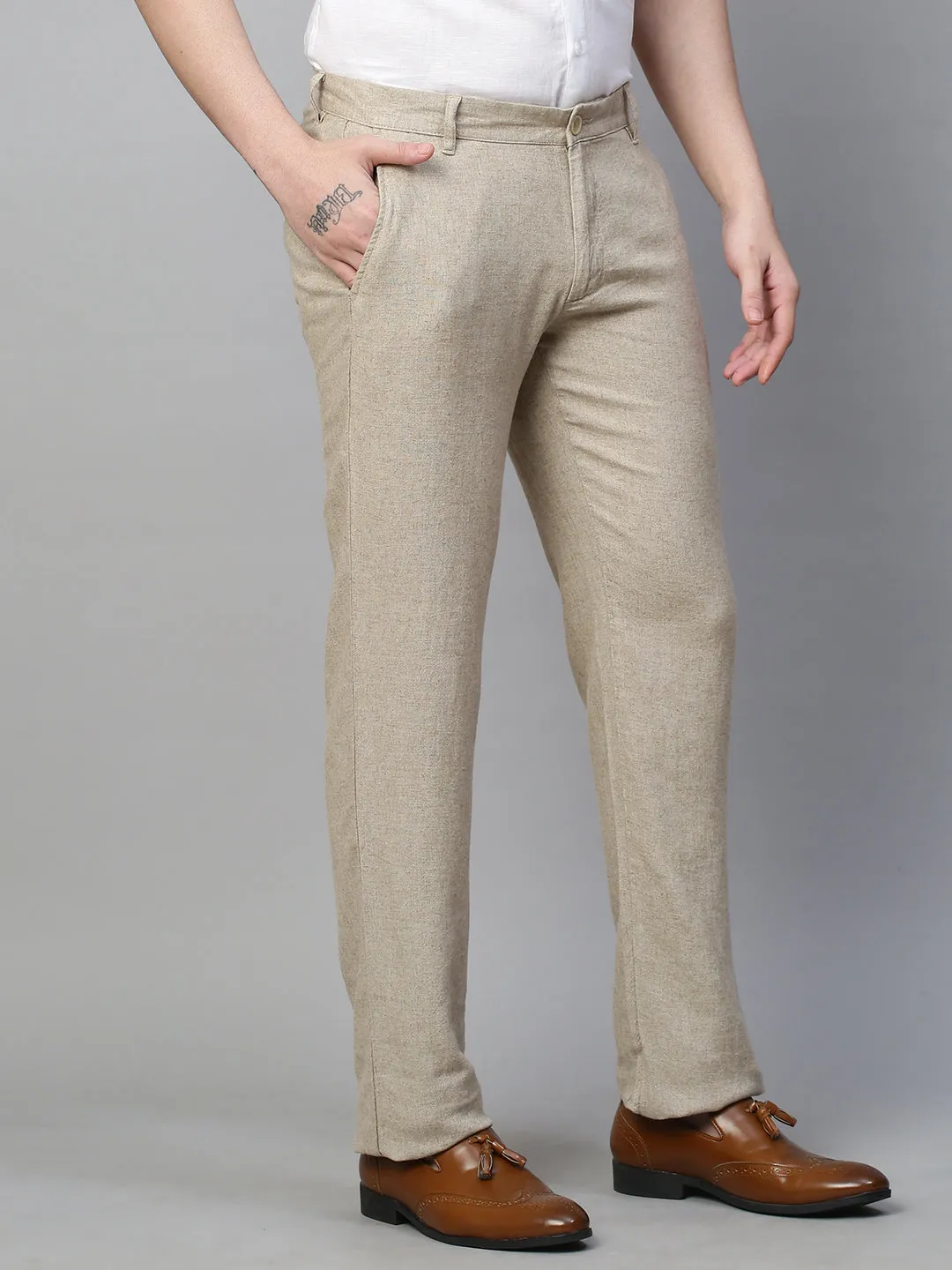 Men's Natural 100% Linen Regular Fit Pant