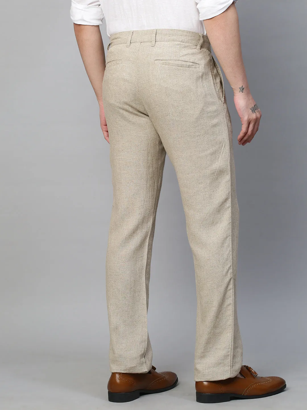 Men's Natural 100% Linen Regular Fit Pant