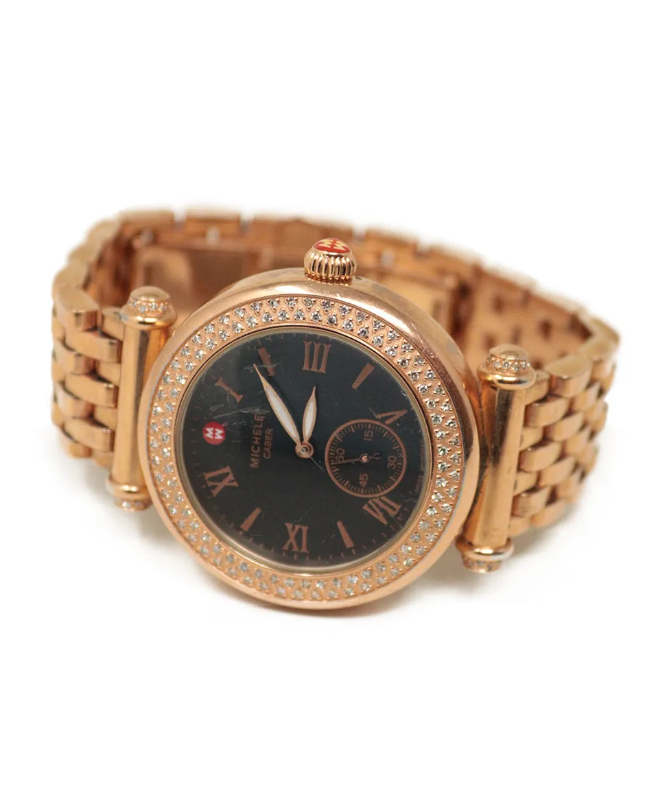 Michele Rose Gold Diamond Caber Watch